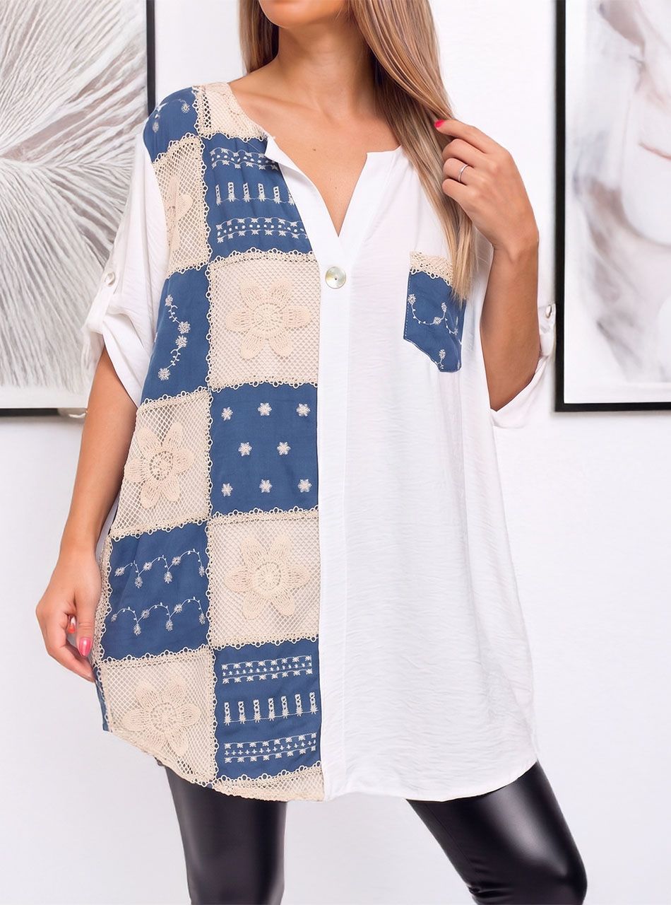 Felgombolható ujjú, zsebes tunika I.