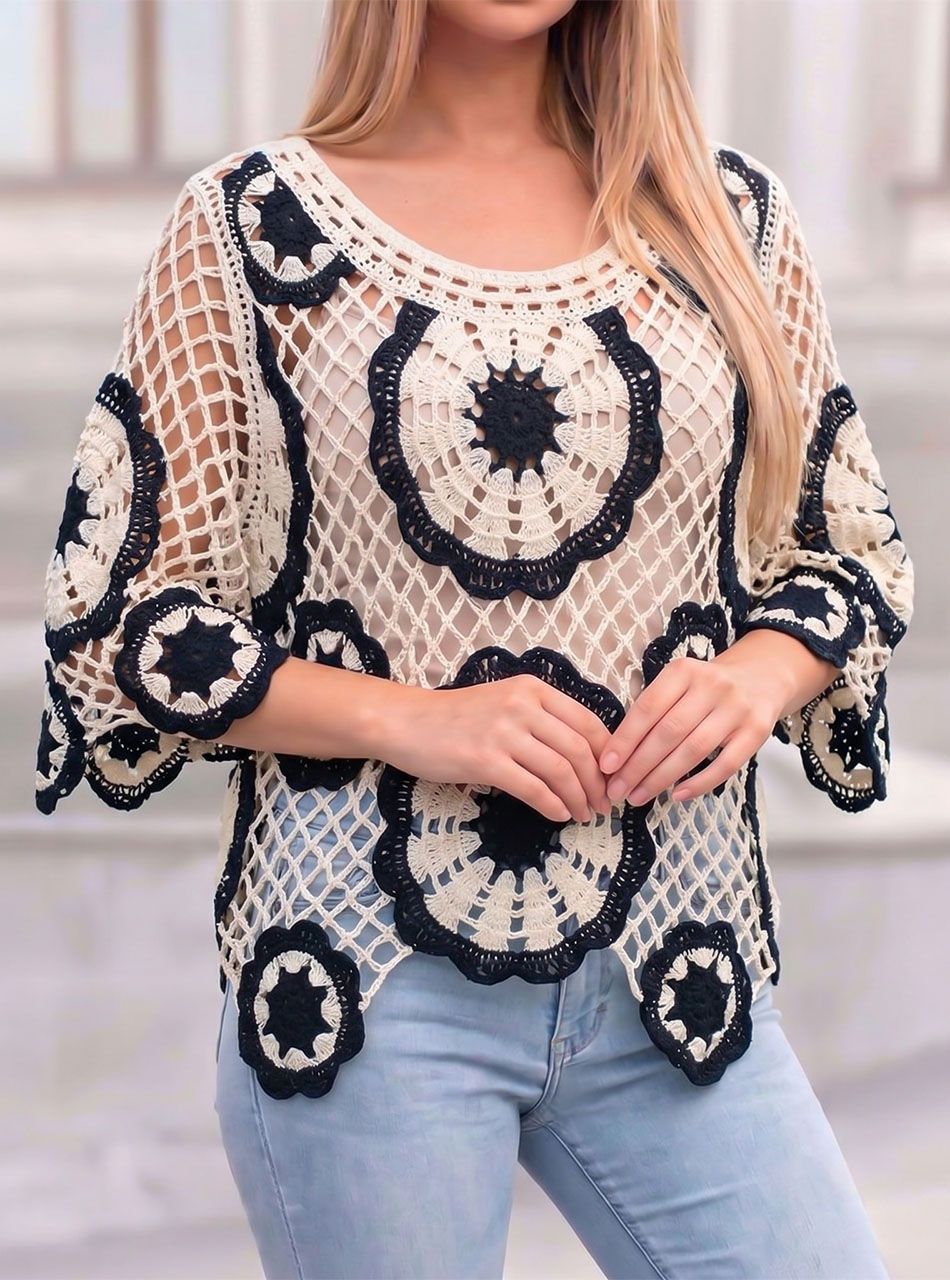 Mintás, horgolt felső (fekete)