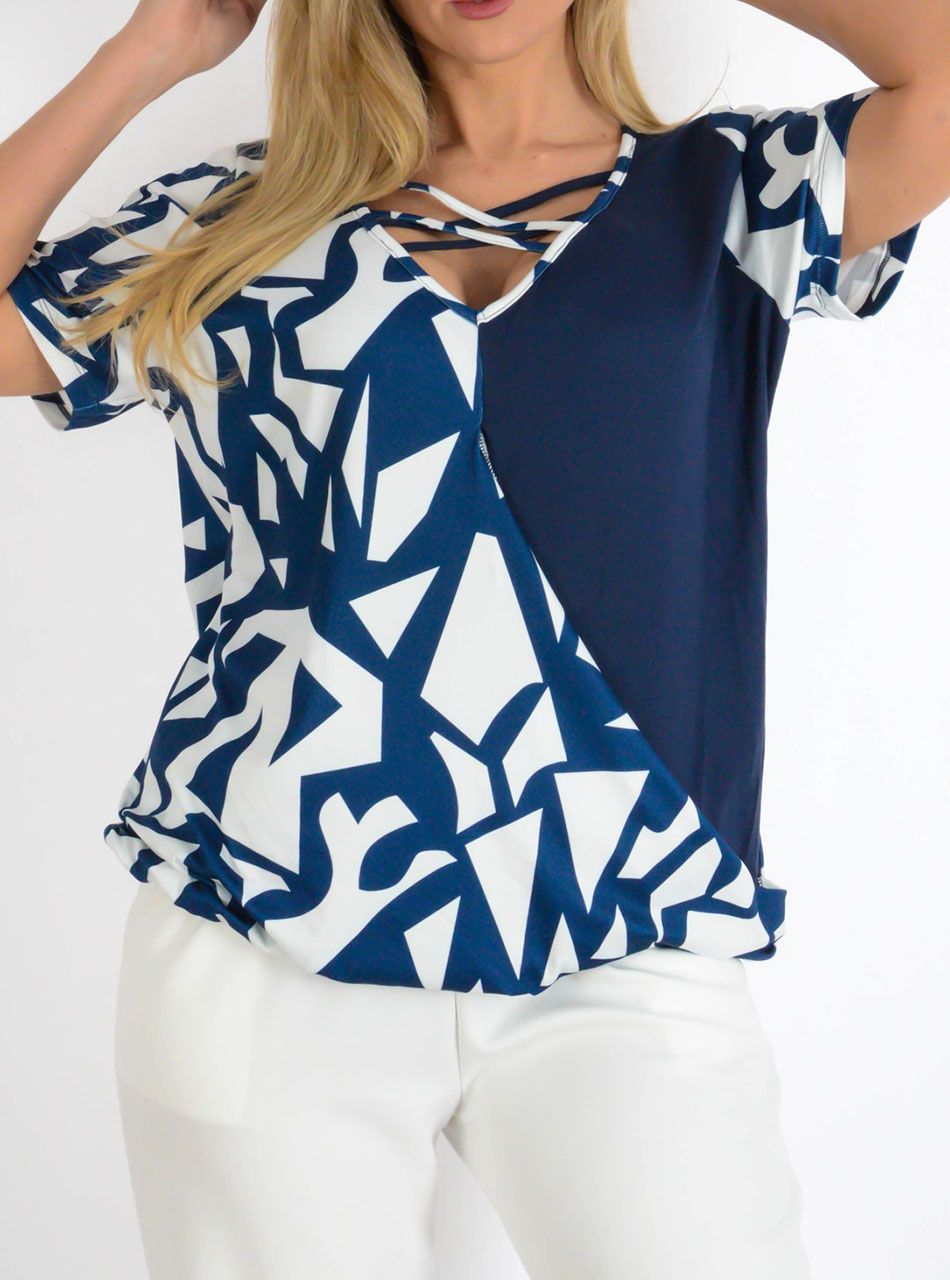 YesStory, keresztpántos átlapolt gumis aljú mintás felső I.