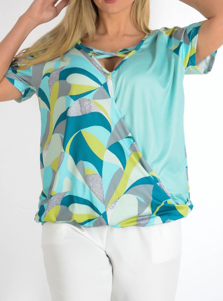 YesStory, keresztpántos átlapolt gumis aljú mintás felső V.