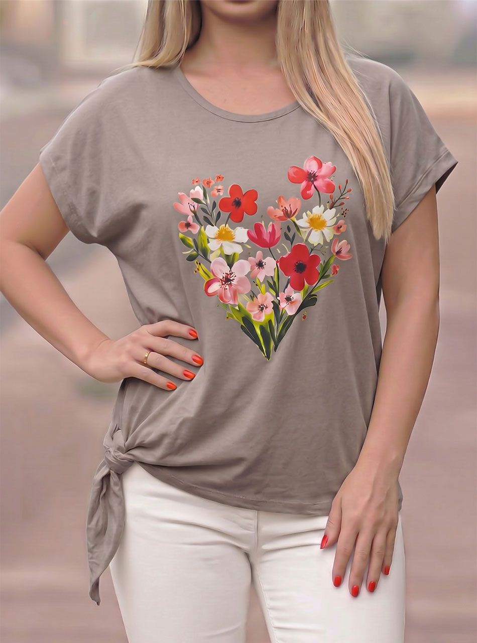 Oldalt kötős, virág mintás felső (tejeskávé)