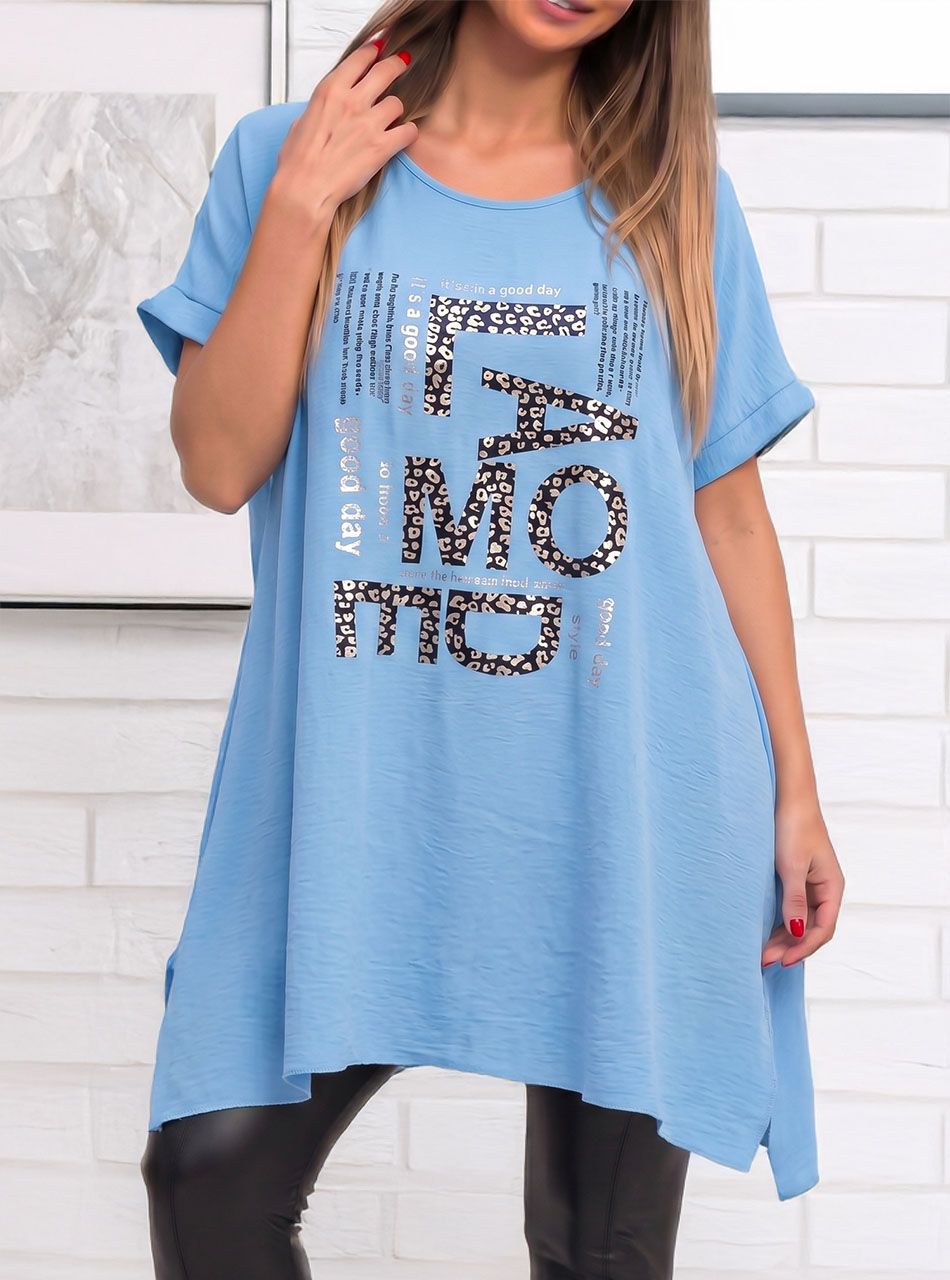 Kétoldalt felvágott, mintás lenge felső (világoskék)