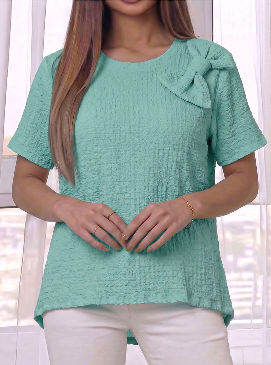 Vállán masnis, gyűrt anyagú felső (zöld)