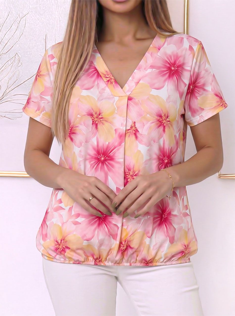 Alján gumírozott, V nyakú felső X. 