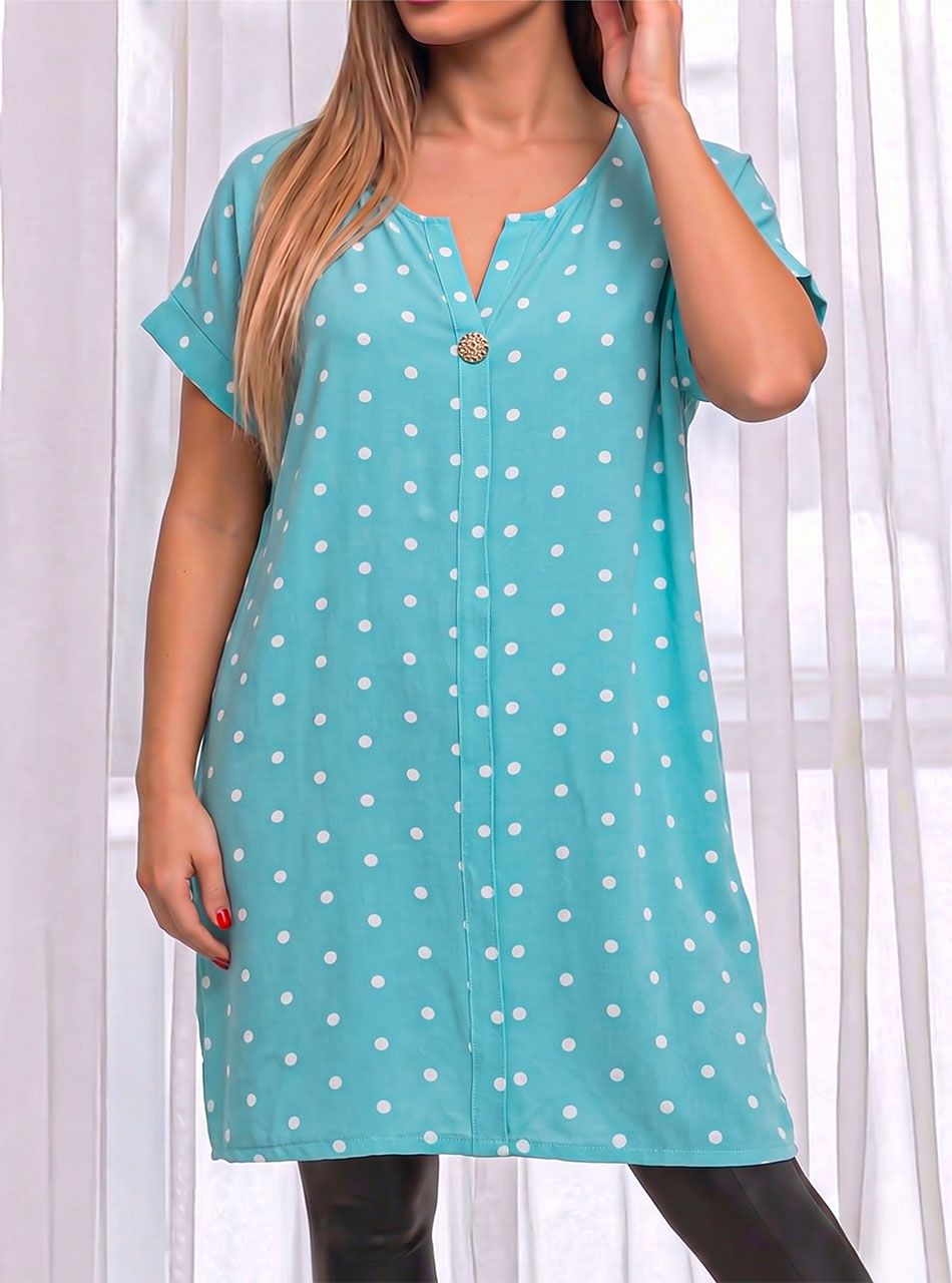 V nyakú, gombdíszes pöttyös tunika (menta)