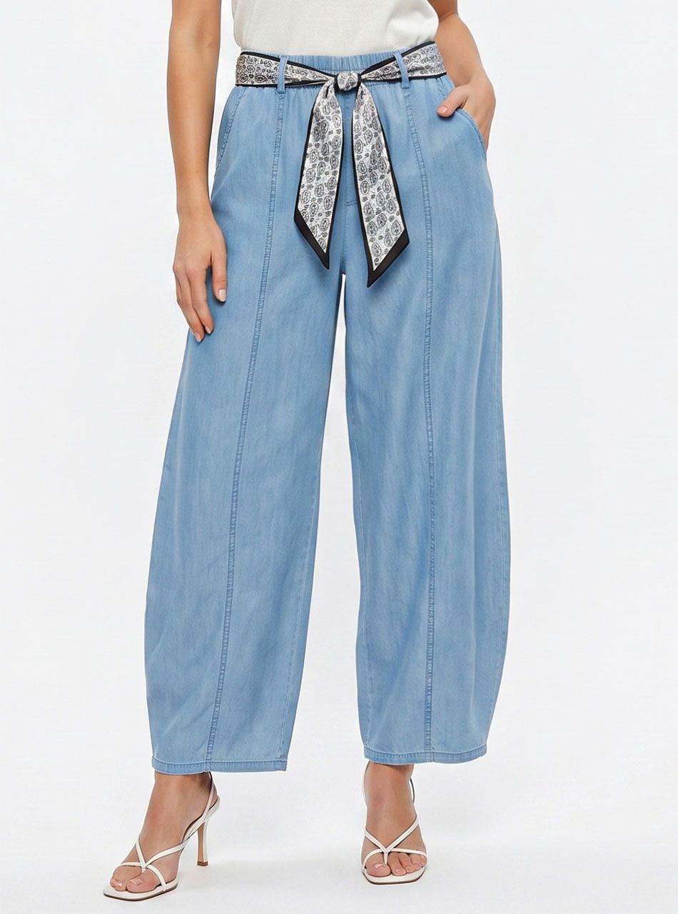 Farmer hatású, zsebes lenge nadrág övvel I.