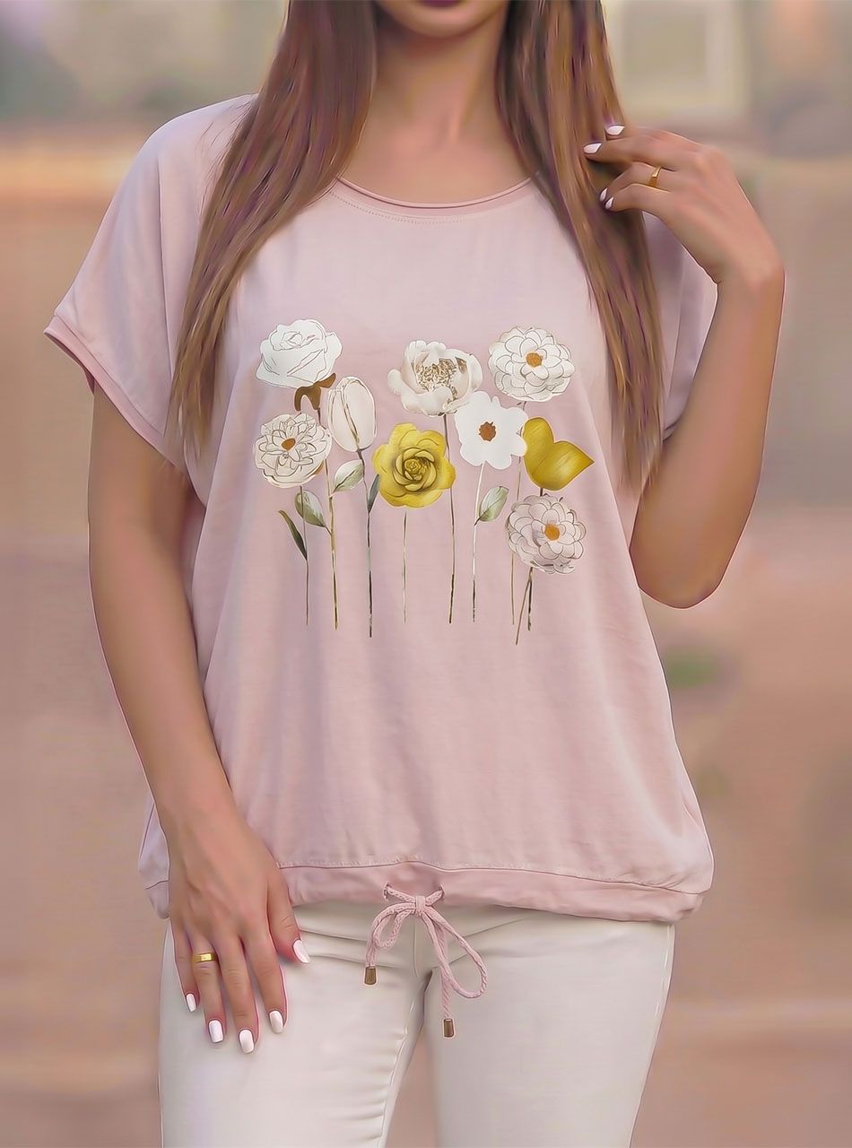 Alján húzható, virág mintás felső (púder)