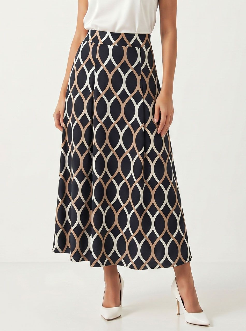 Gumis derekú, mintás lenge szoknya I.