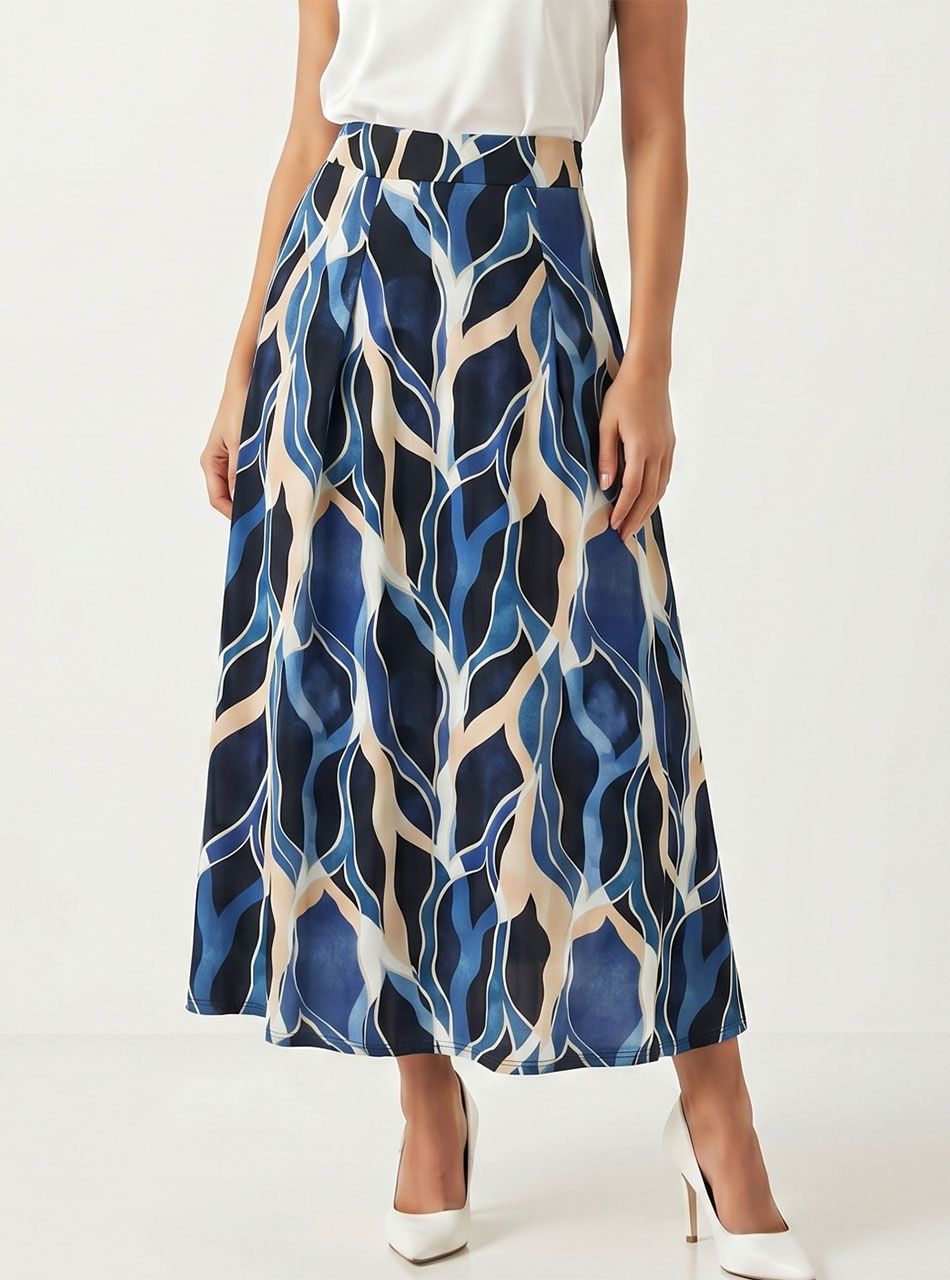 Gumis derekú, mintás lenge szoknya II.