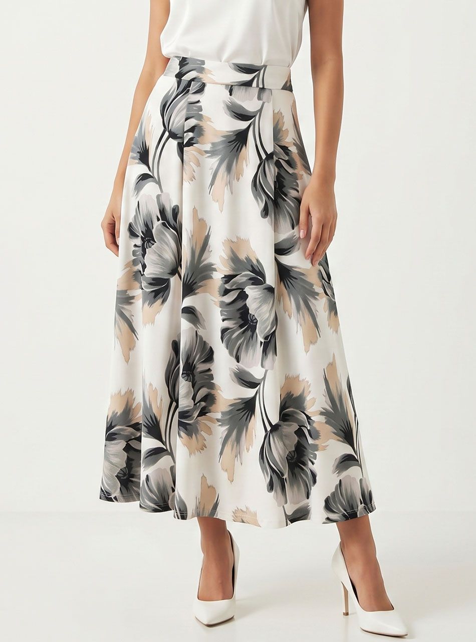 Gumis derekú, mintás lenge szoknya V.