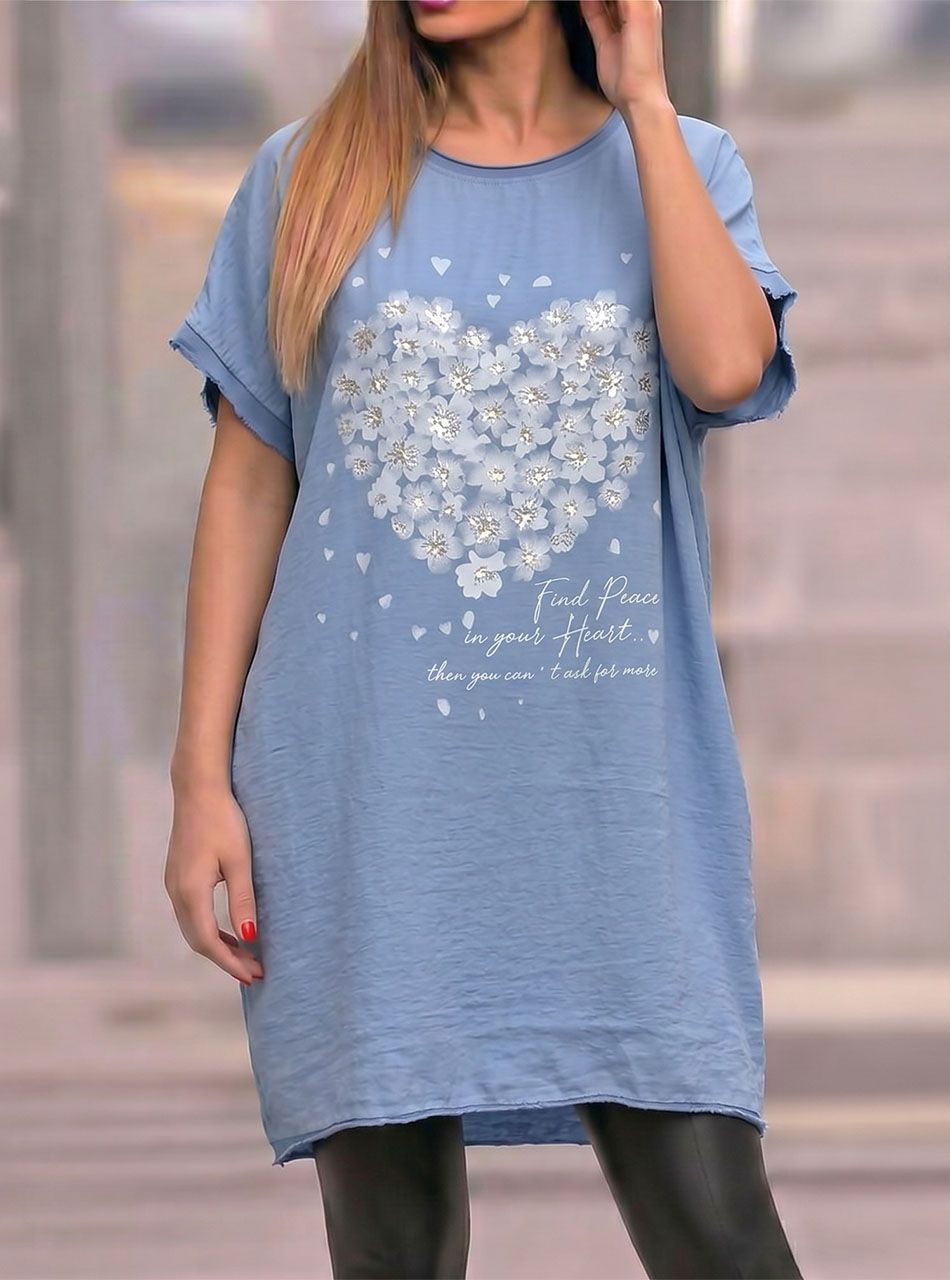 Virág mintás tunika (farmerkék)