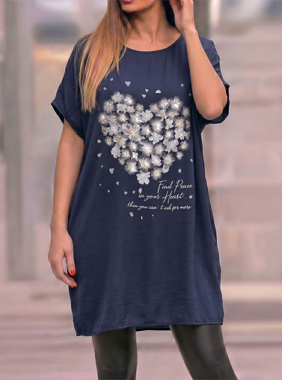 Virág mintás tunika (sötétkék)