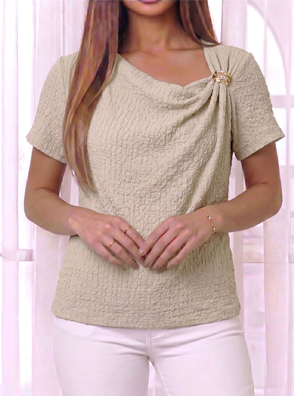 Díszcsatos, gyűrt hatású felső (bézs)