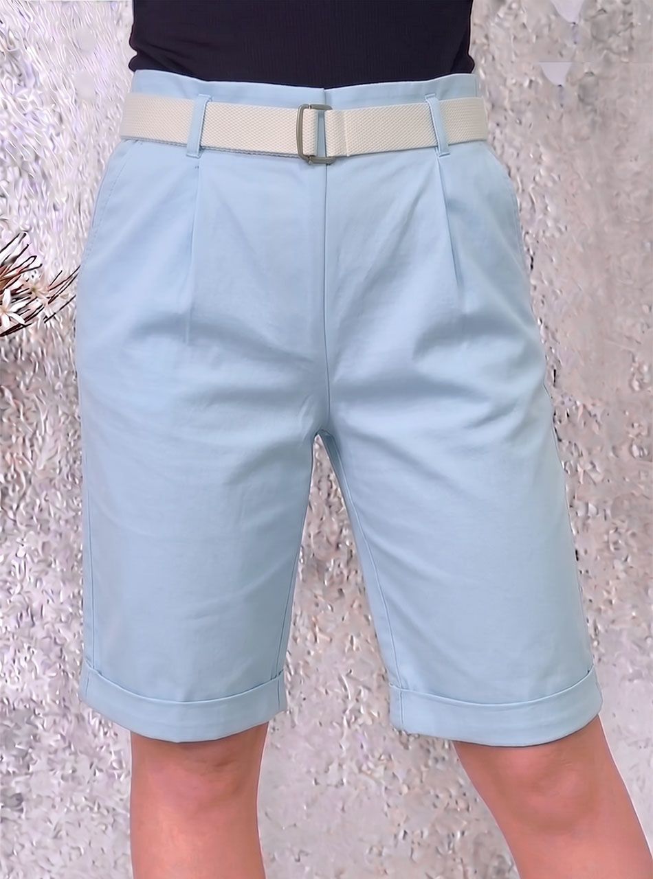 Gumis derekú, zsebes térdnadrág övvel (világoskék)