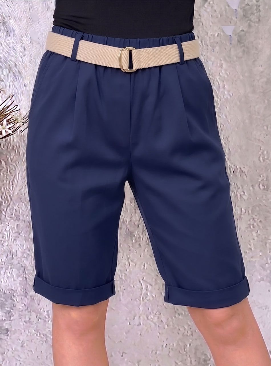 Gumis derekú, zsebes térdnadrág övvel (sötétkék)