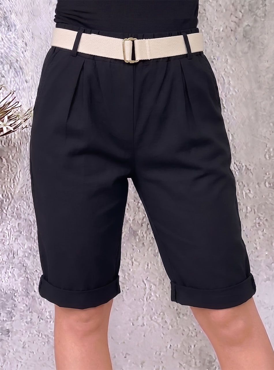 Gumis derekú, zsebes térdnadrág övvel (fekete)