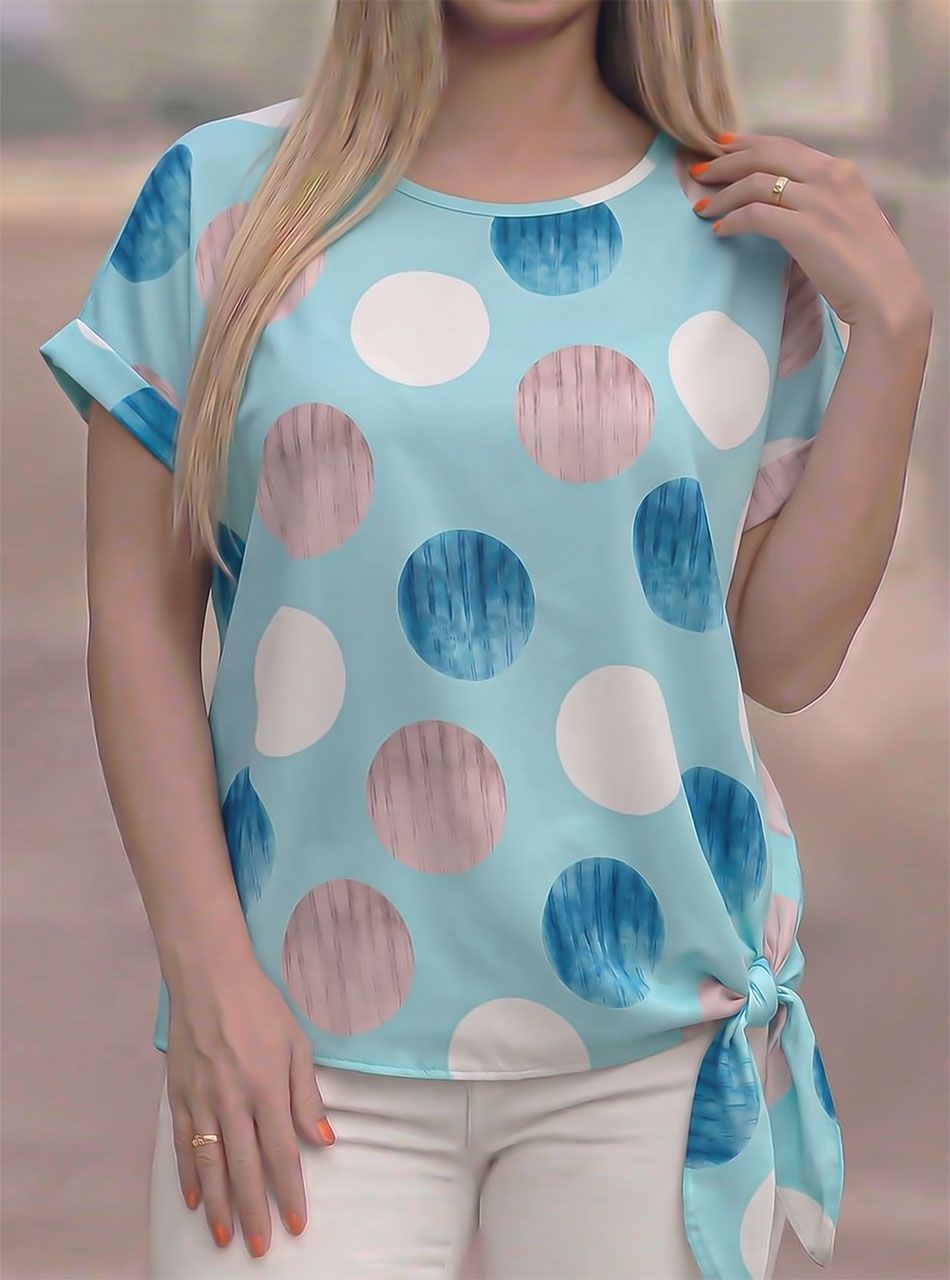 Oldalt kötős, pöttyös felső (vízzöld)