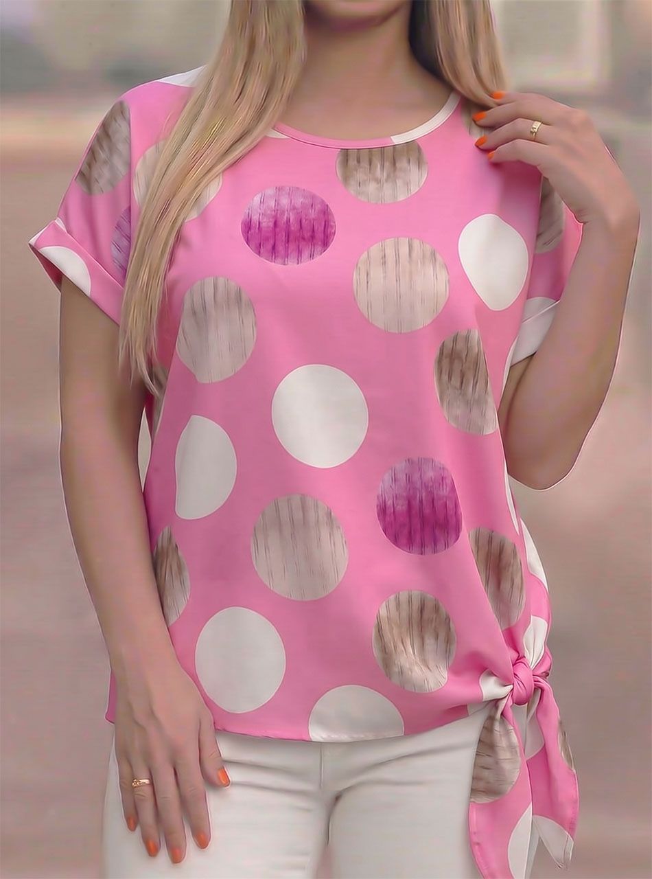 Oldalt kötős, pöttyös felső (pink)