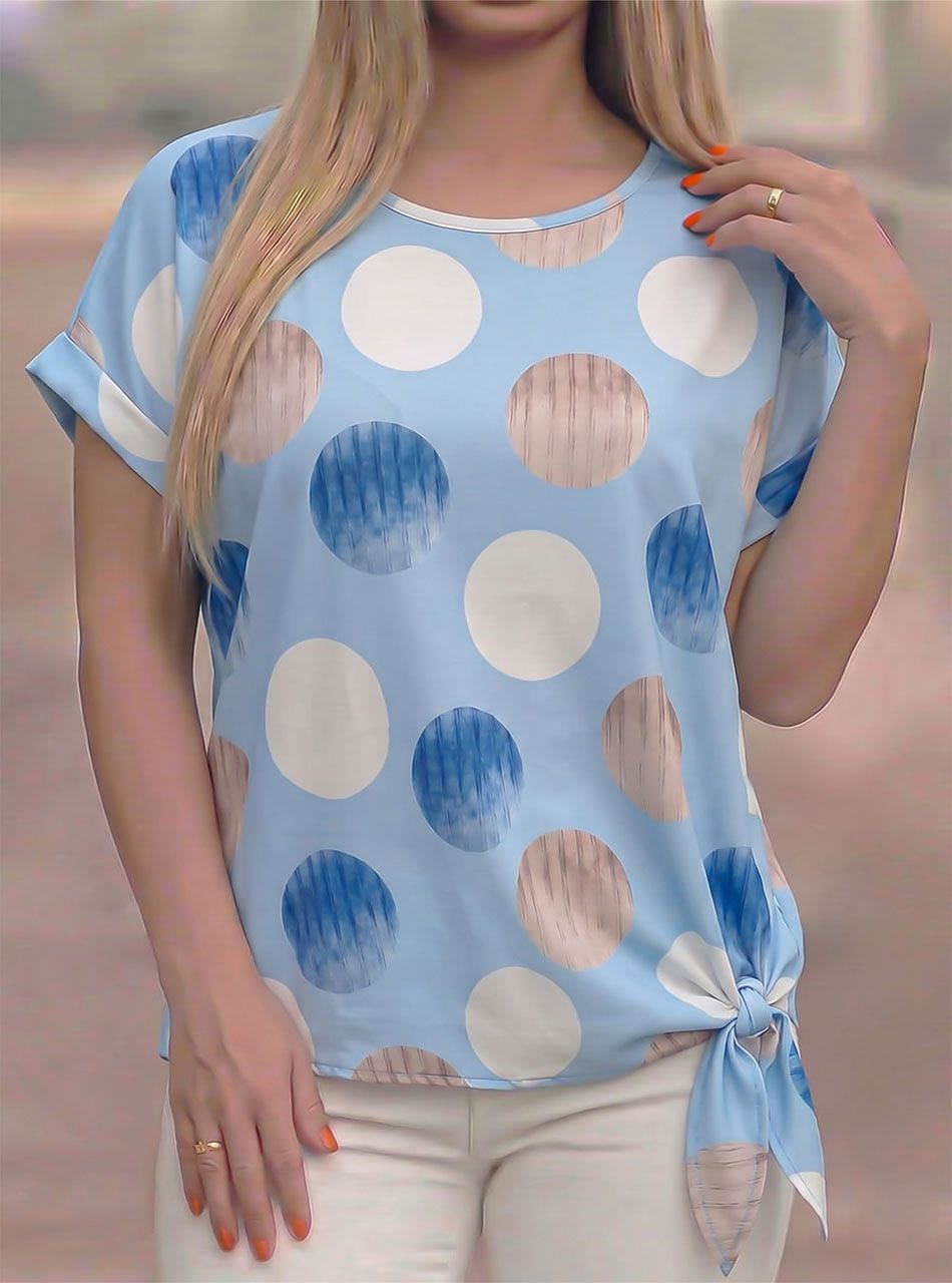 Oldalt kötős, pöttyös felső (világoskék)