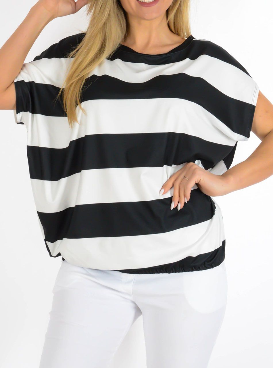 YesStory gumis aljú csíkos felső (fekete)