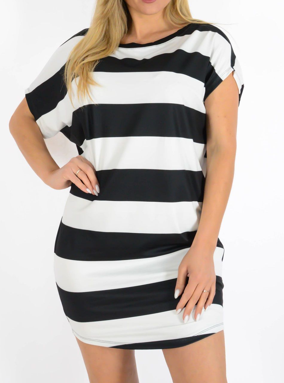 YesStory, csíkos aszimmetrikus tunika (fekete)