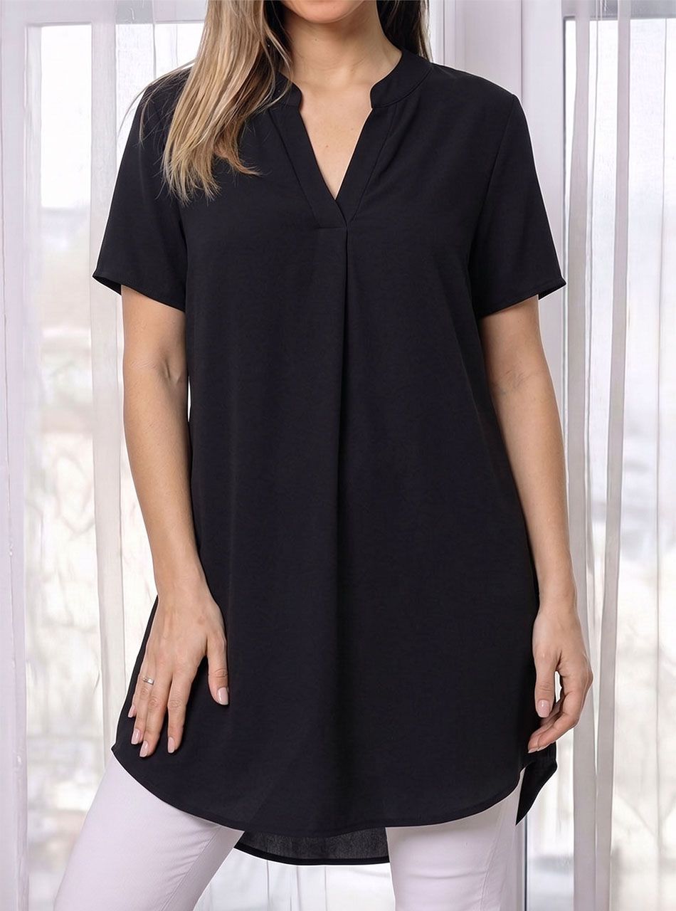 Rövid ujjú, V nyakú tunika (fekete)