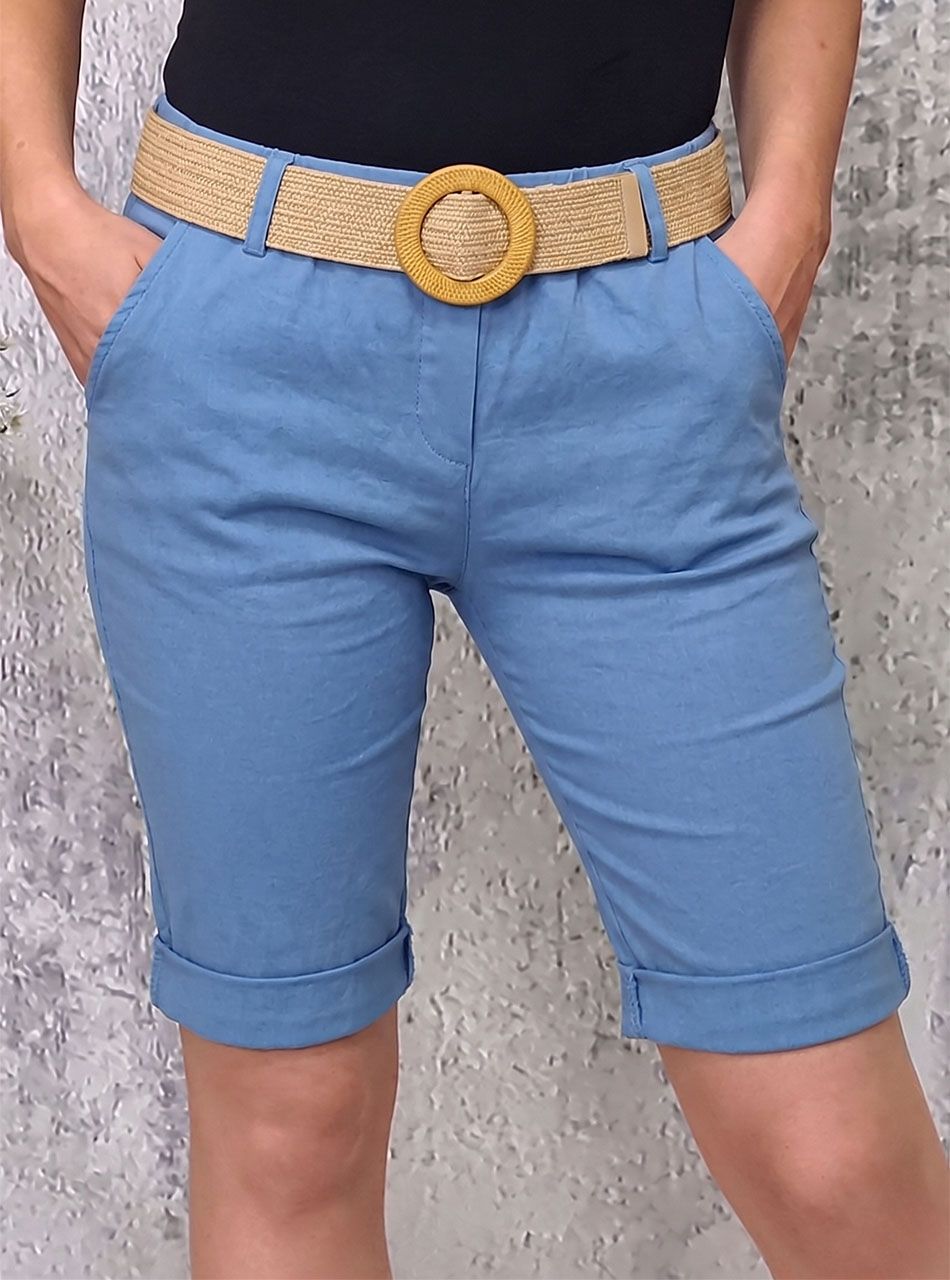 Zsebes térdnadrág övvel (farmerkék)