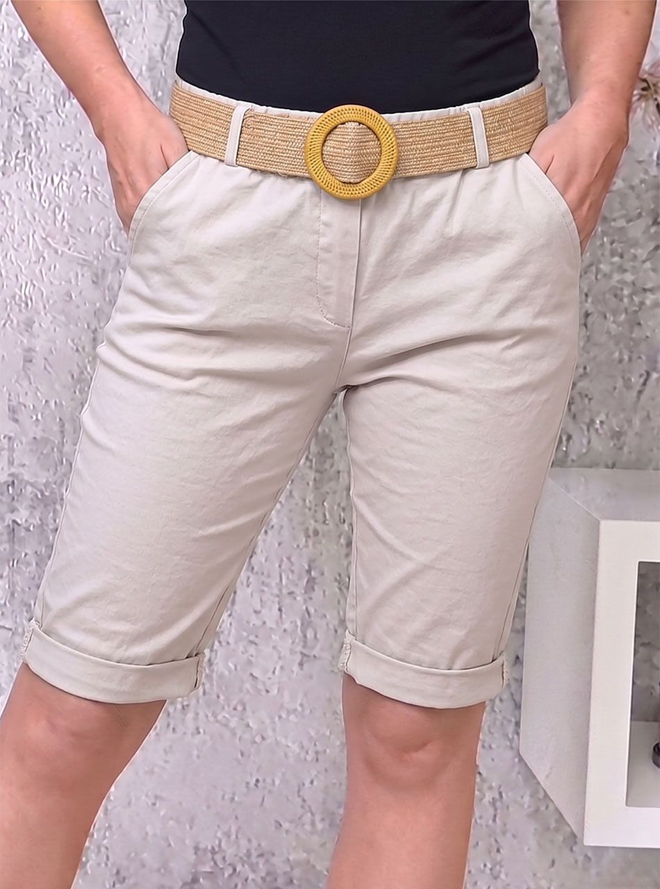 Zsebes térdnadrág övvel (bézs)