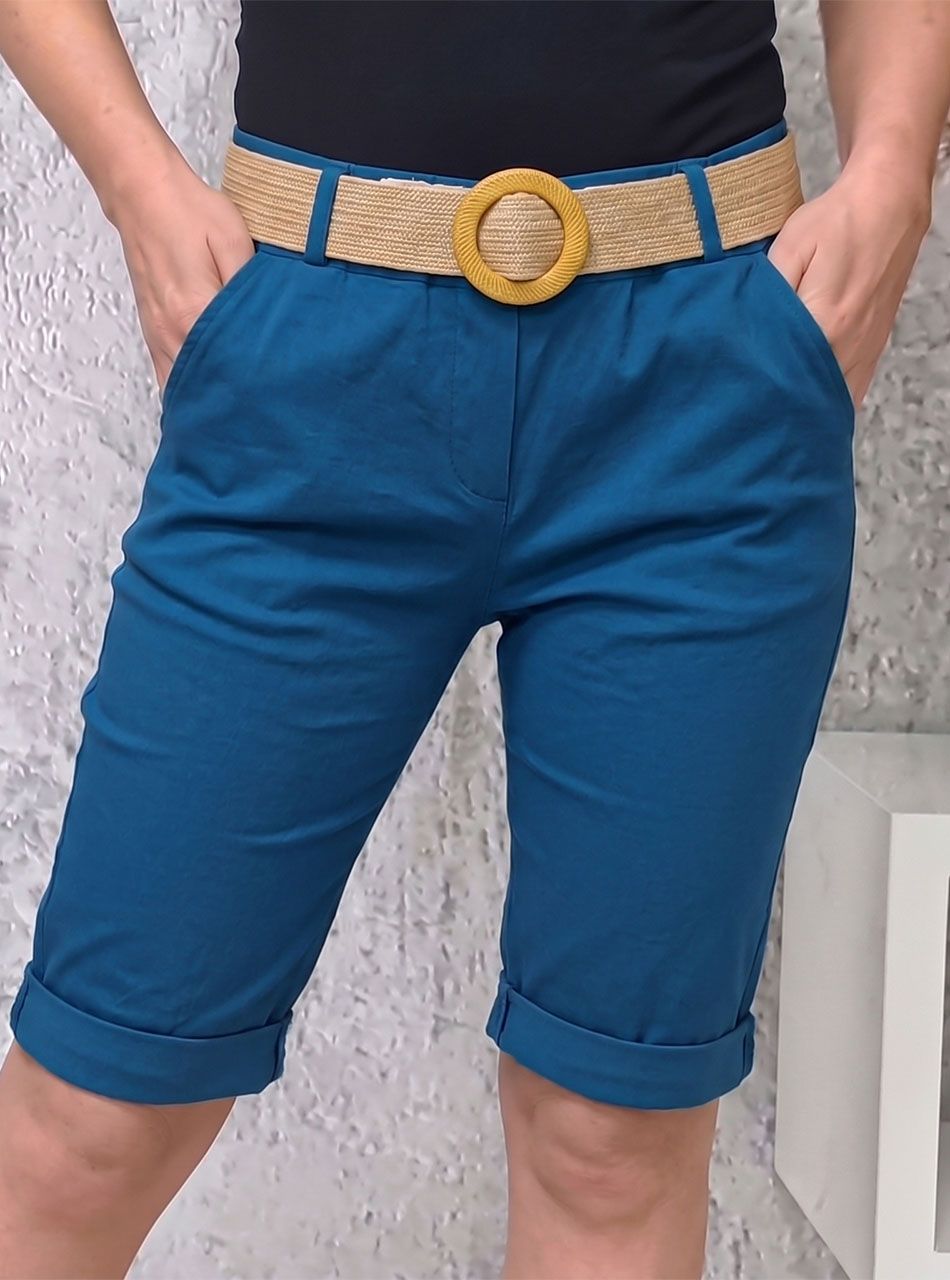 Zsebes térdnadrág övvel (petrol)