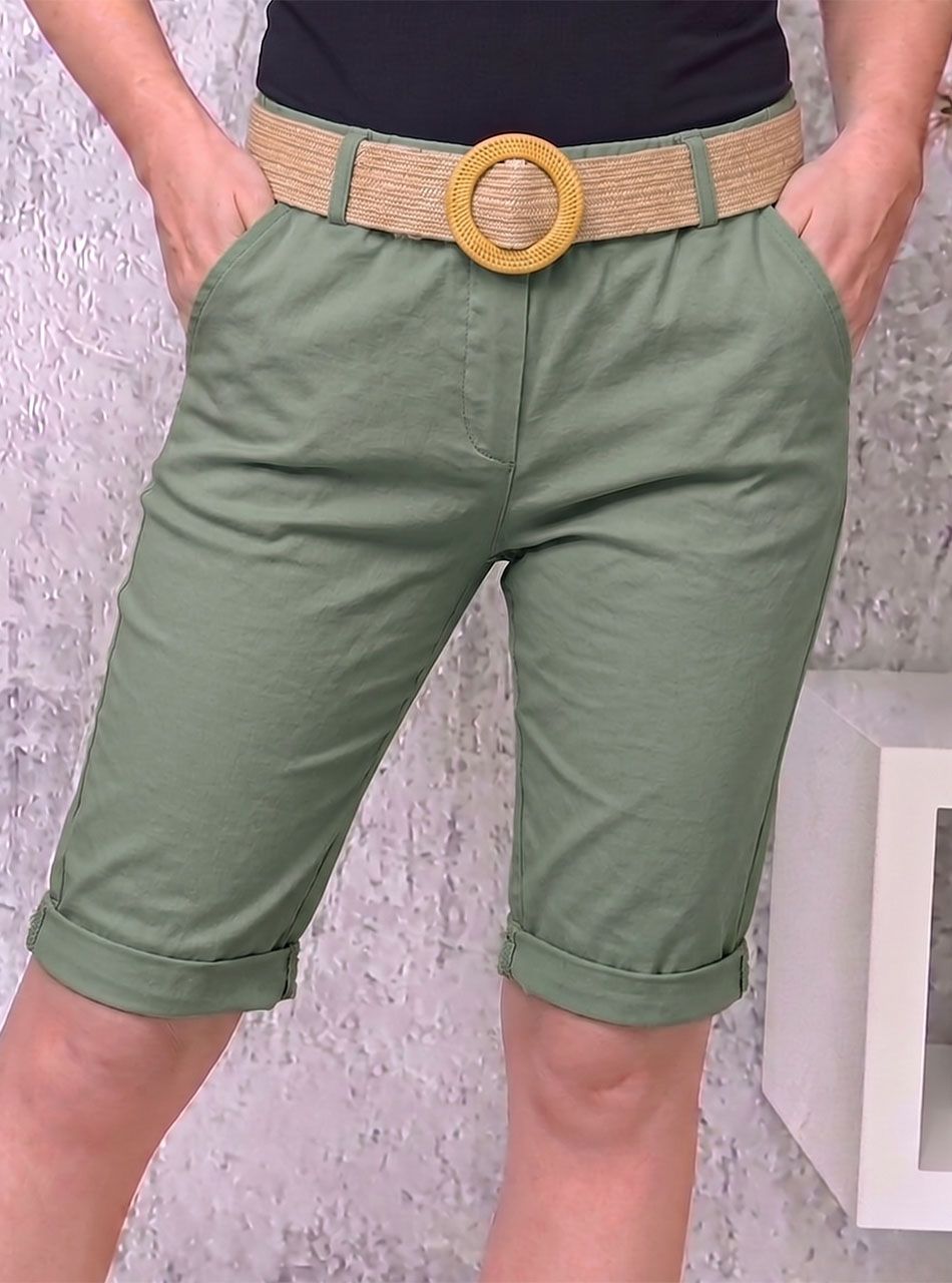 Zsebes térdnadrág övvel (kheki)