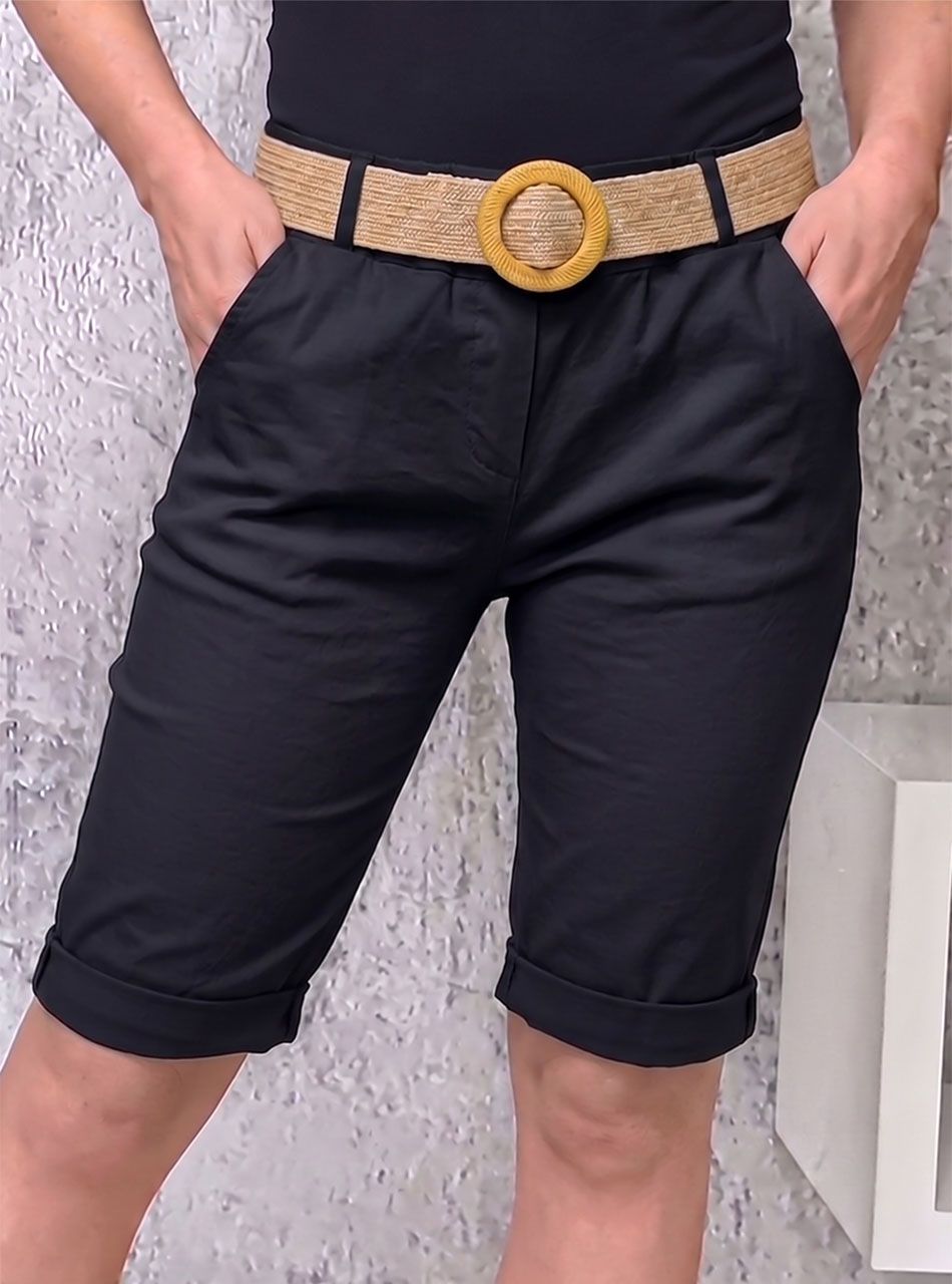 Zsebes térdnadrág övvel (fekete)