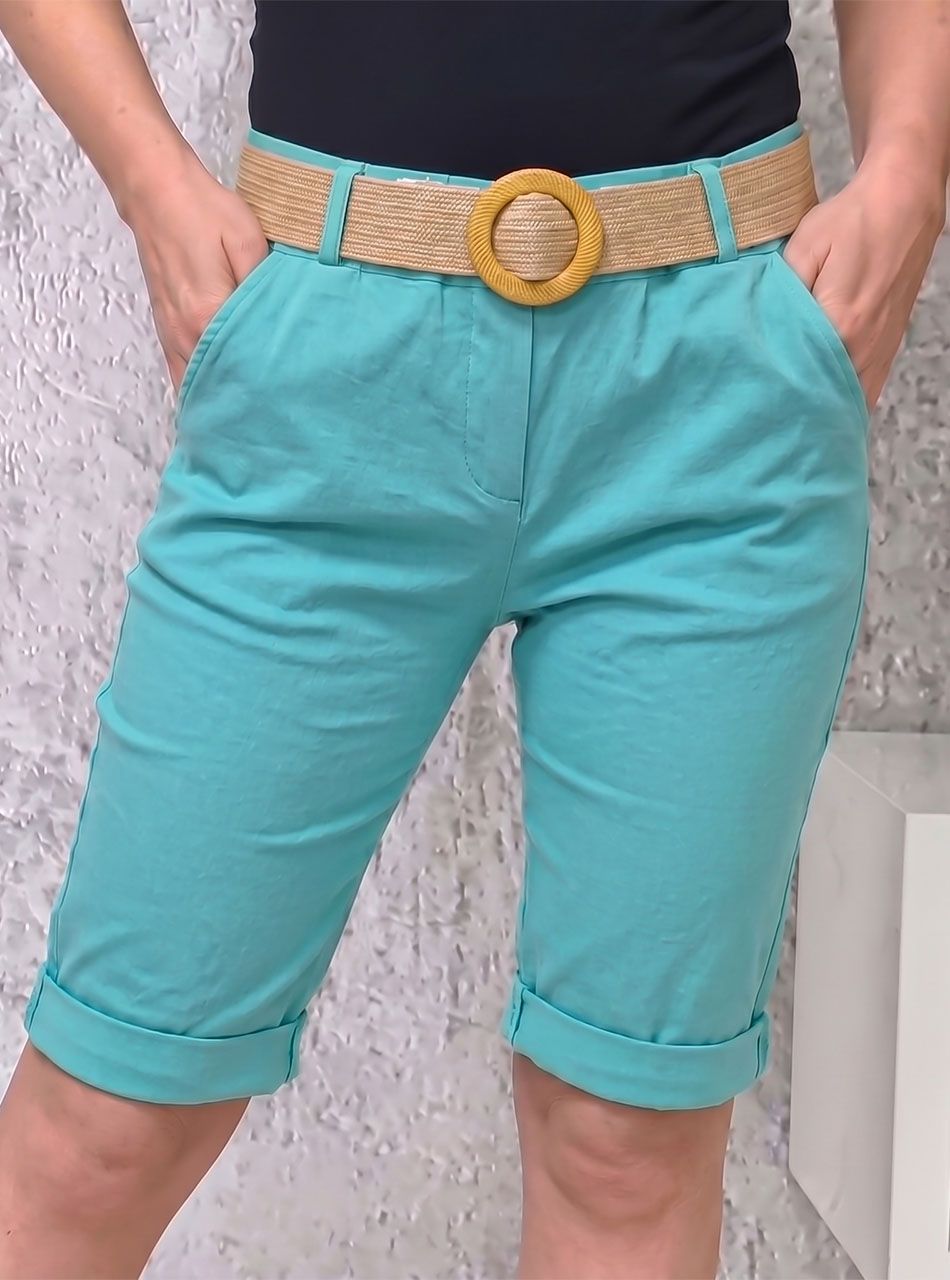 Zsebes térdnadrág övvel (türkizzöld)