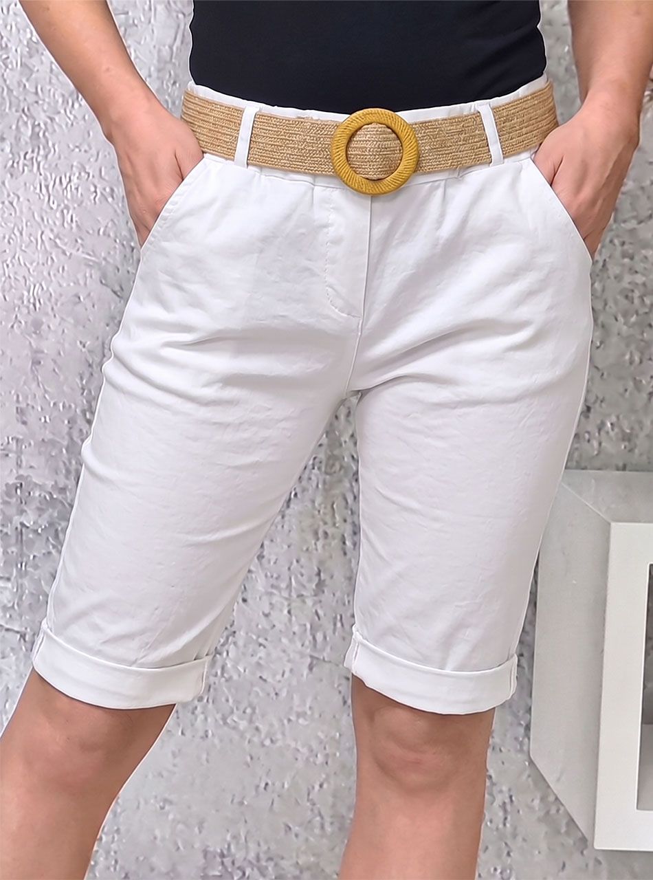 Zsebes térdnadrág övvel (fehér)