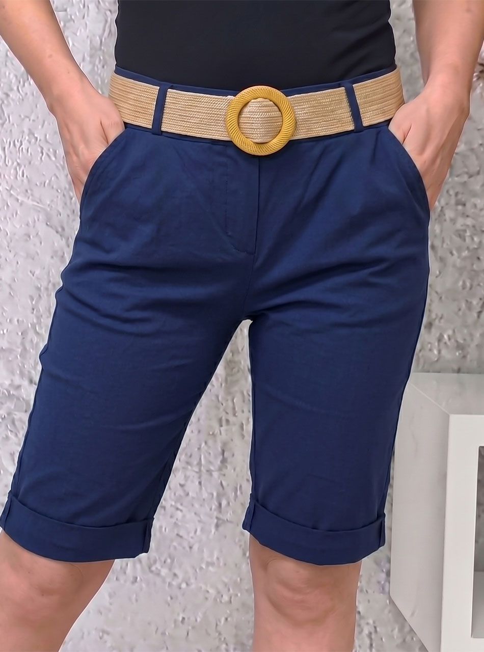 Zsebes térdnadrág övvel (sötétkék)