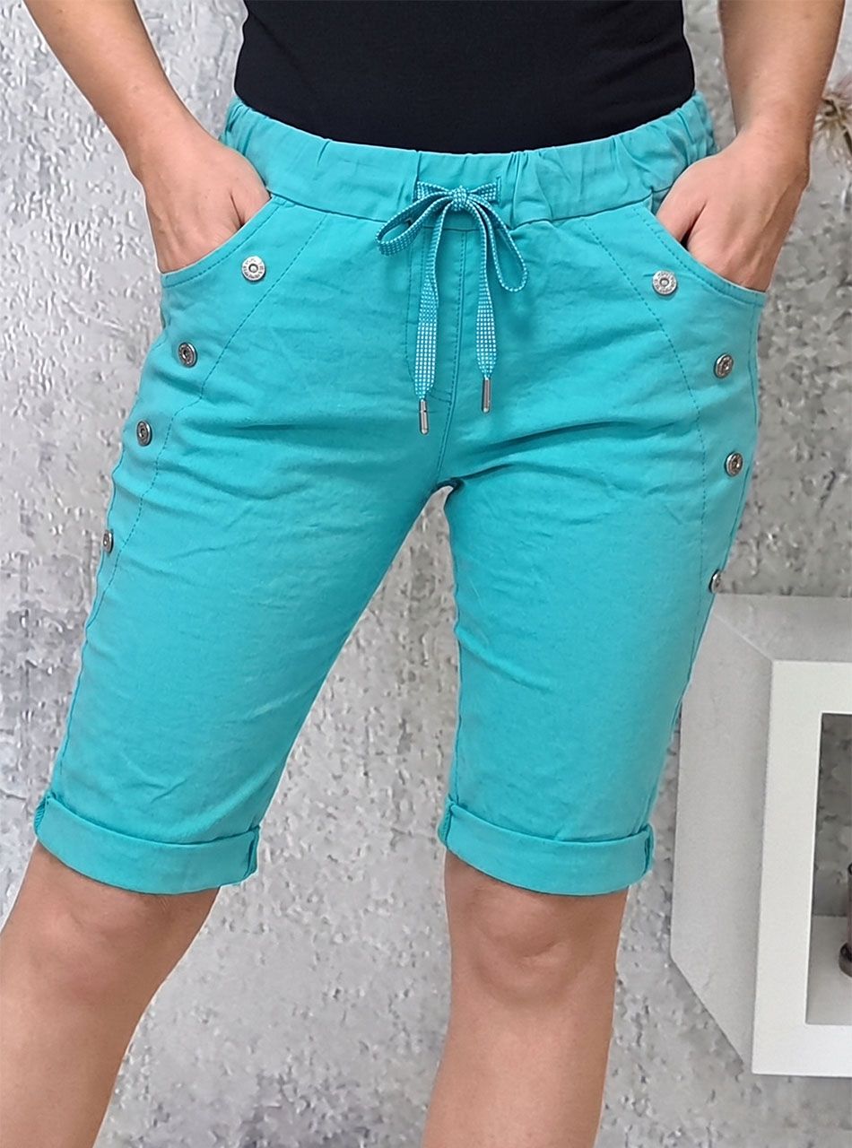 Gombdíszes, zsebes térdnadrág (türkizzöld)