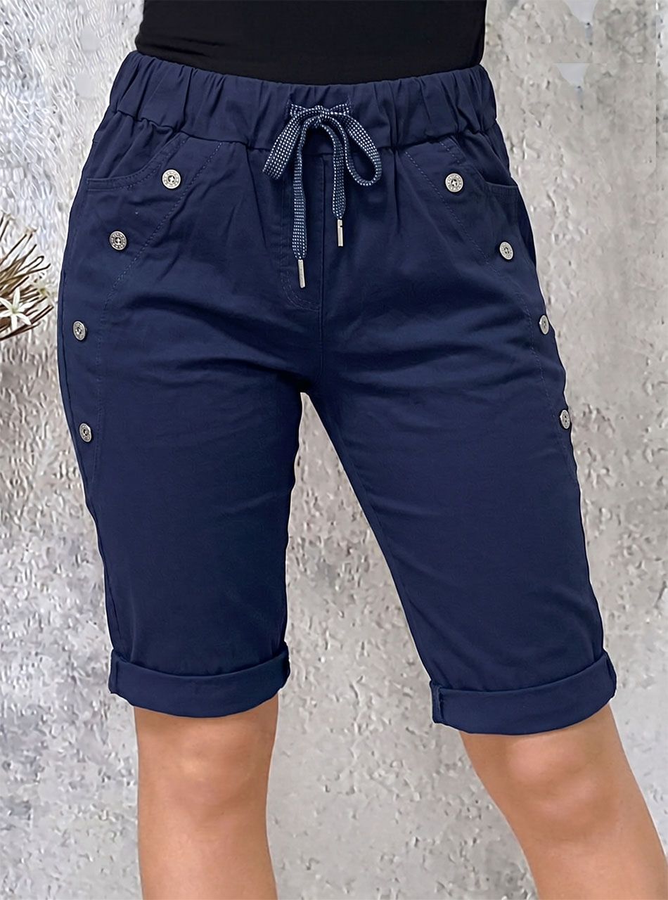 Gombdíszes, zsebes térdnadrág (sötétkék)