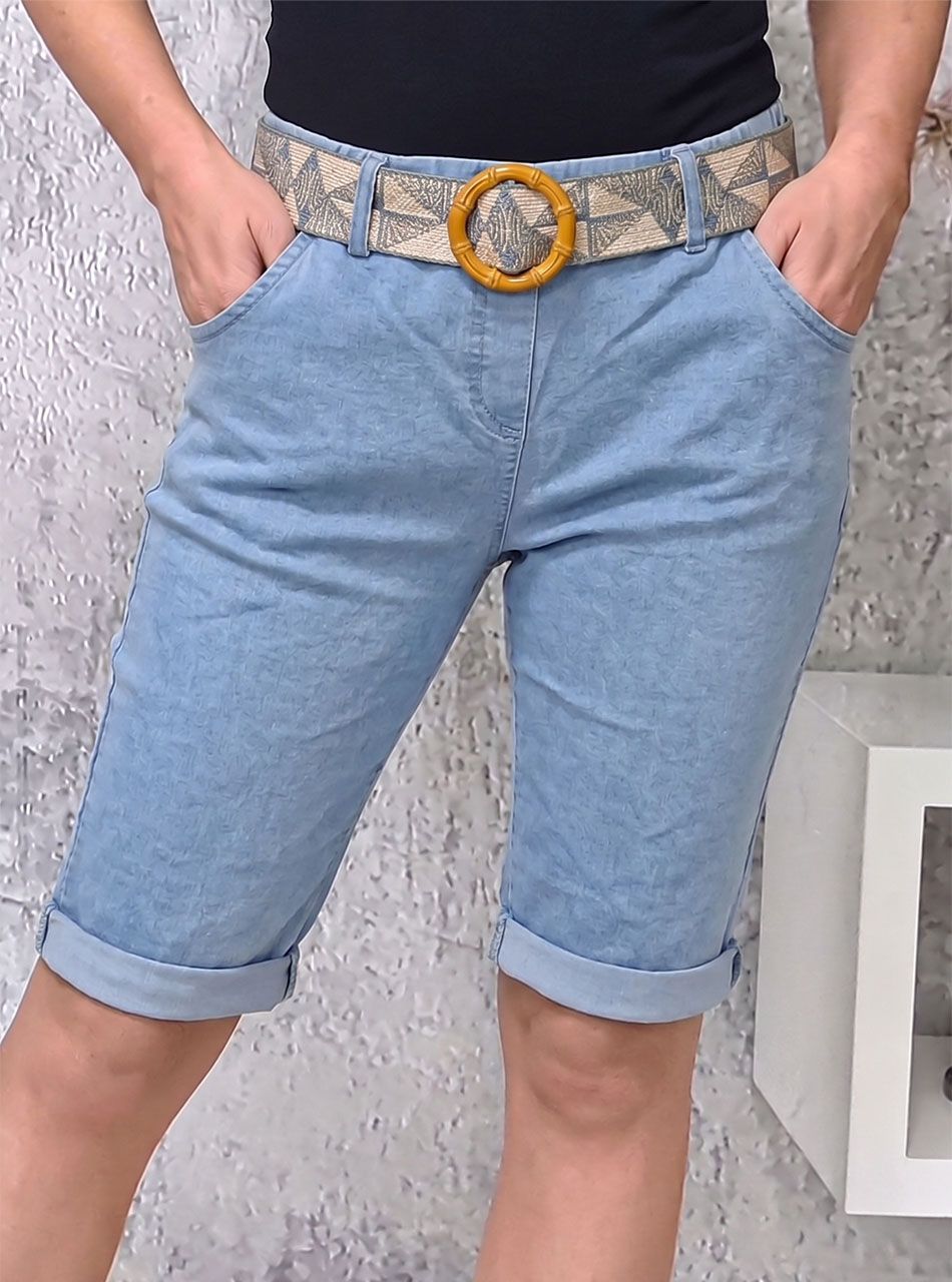 Farmer hatású, gumis derekú zsebes térdnadrág övvel ) I.