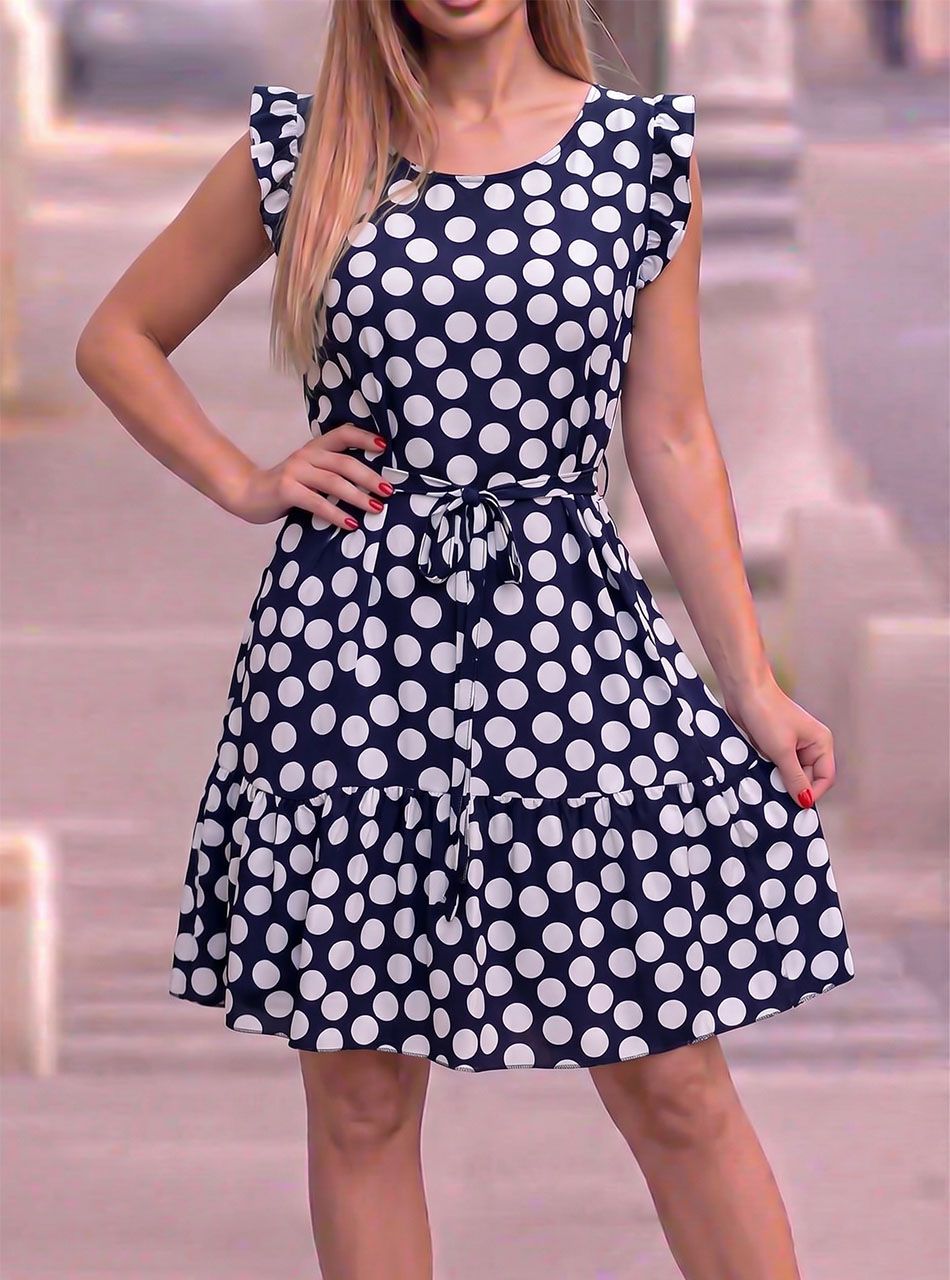 Fodros ujjú, derekán kötős mintás ruha IV.