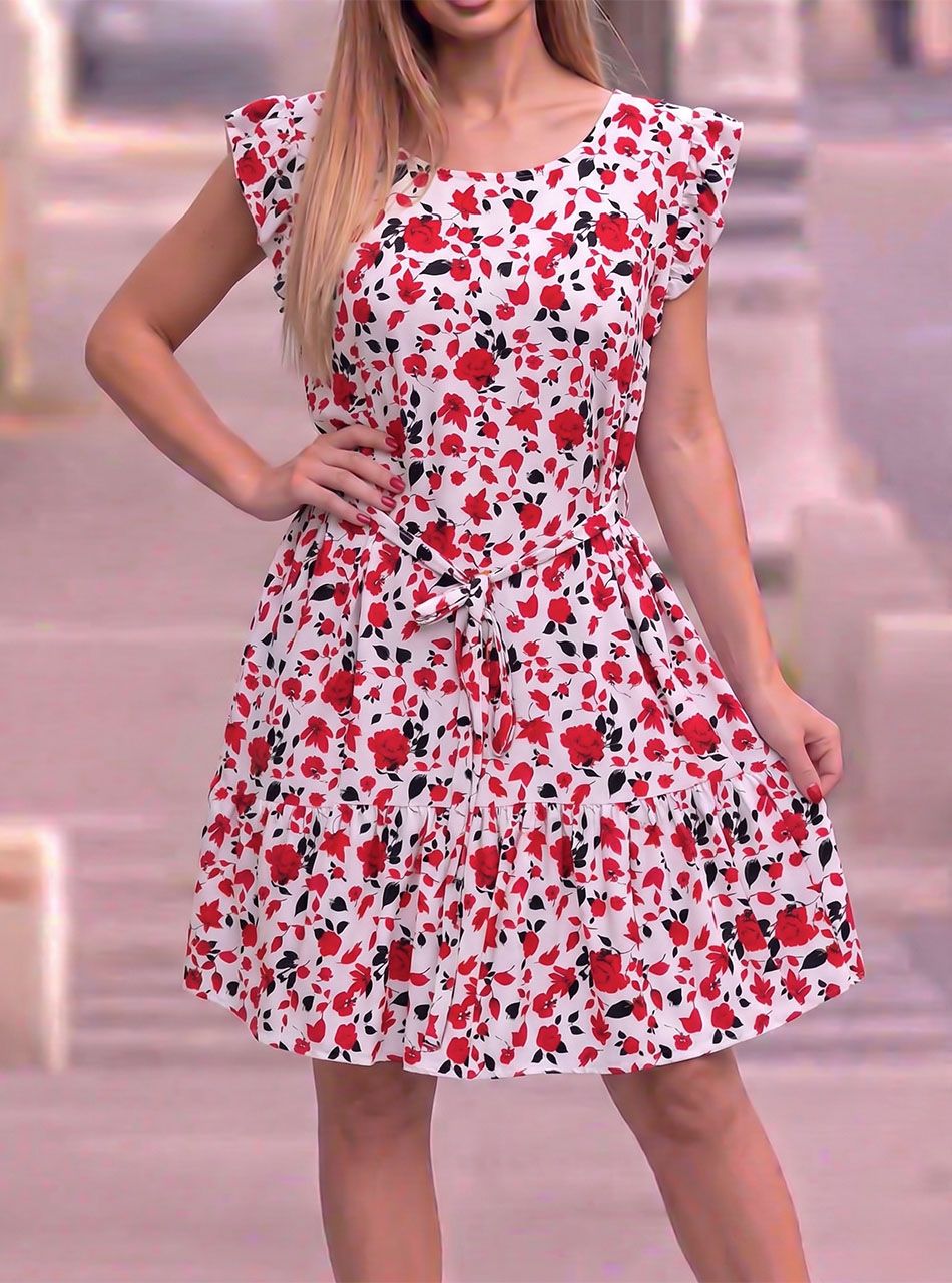 Fodros ujjú, derekán kötős mintás ruha VI.