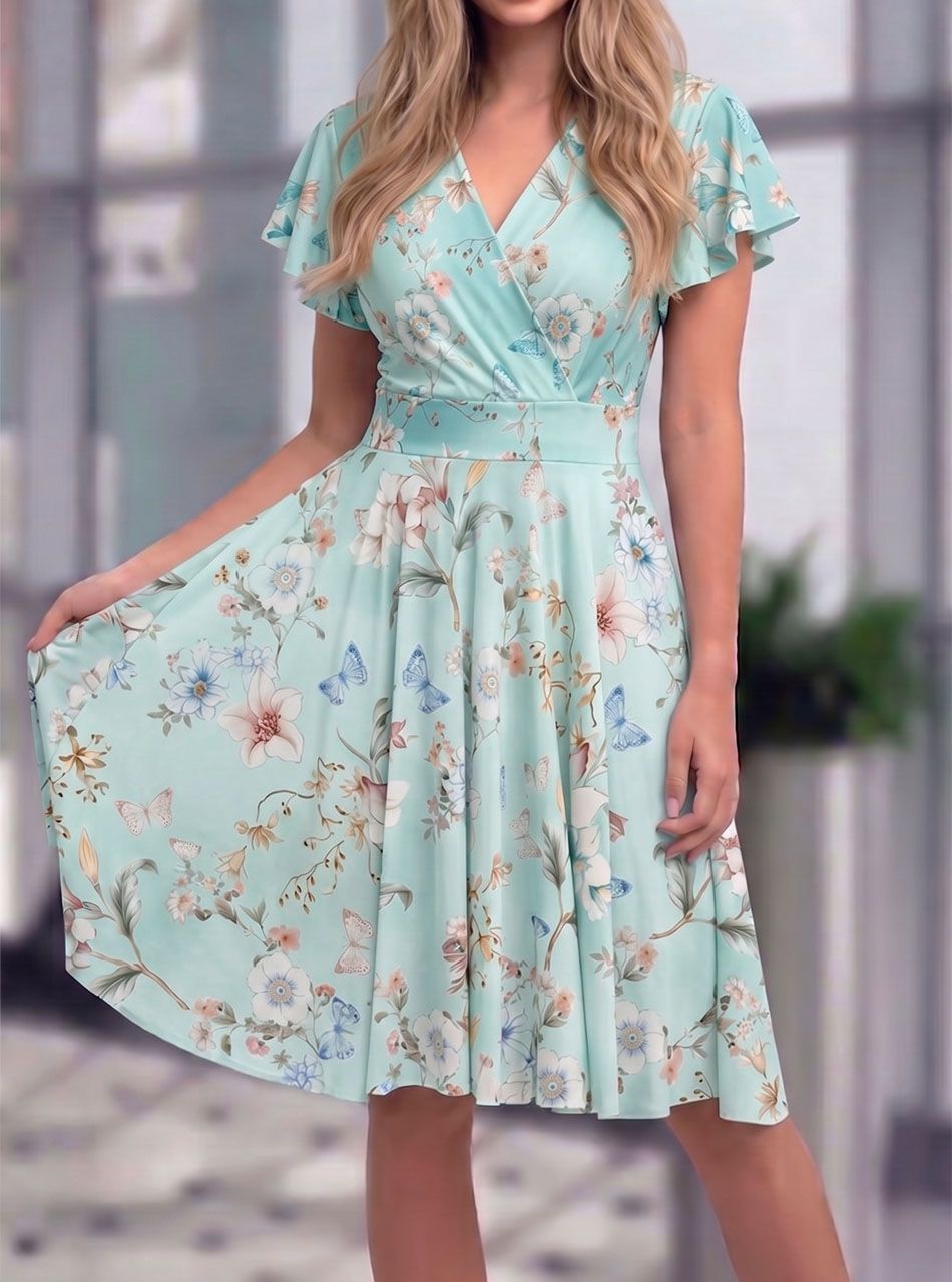 Emily, virág mintás átlapolt ruha (világoszöld)