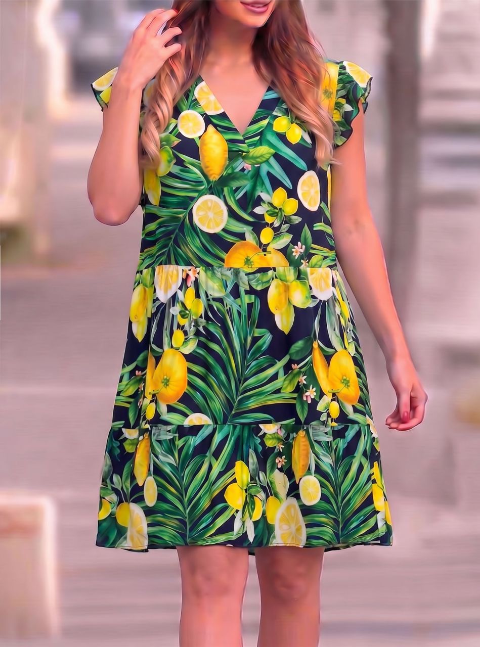 Fodros ujjú, V nyakú mintás ruha III.