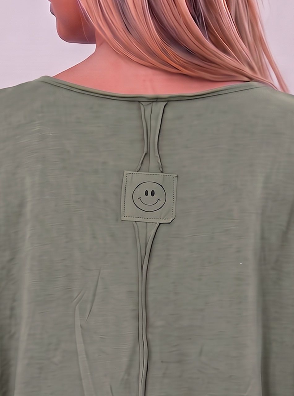 3D virág mintás, V nyakú felső (kheki)