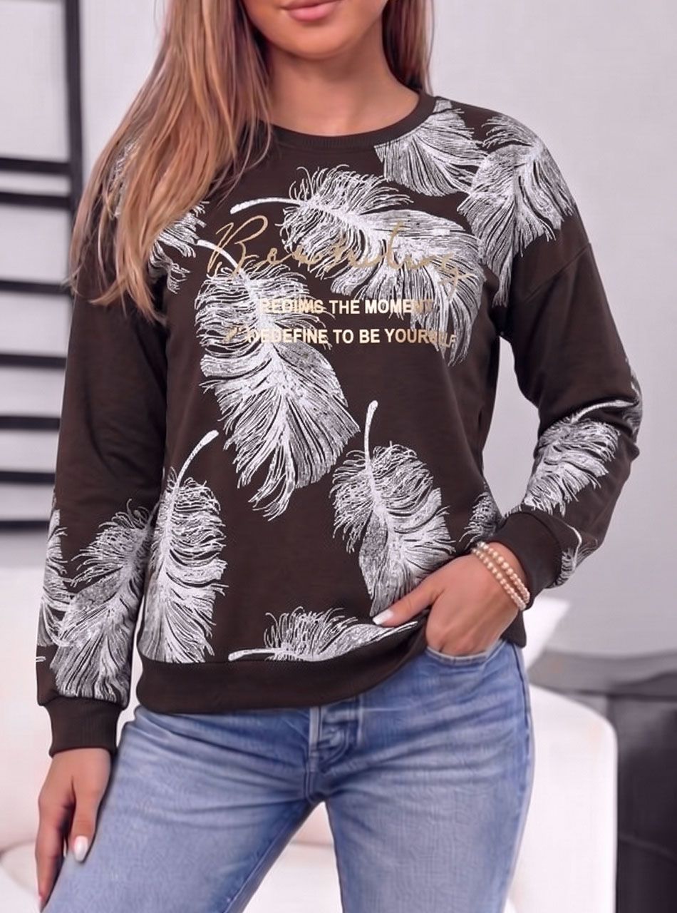 Nyomott mintás, feliratos felső (csokibarna)