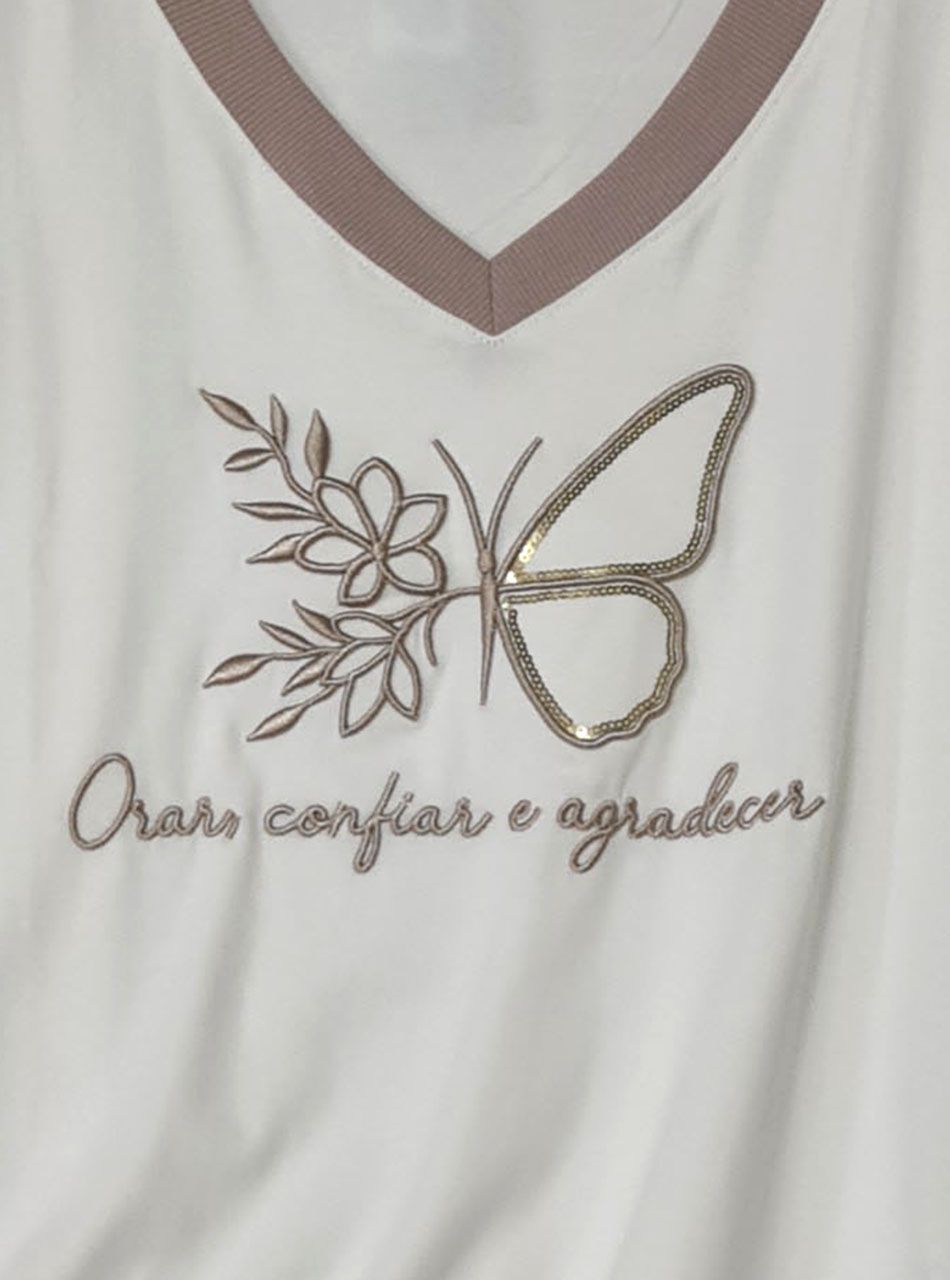 Hímzett mintás, V nyakú felső (fehér)