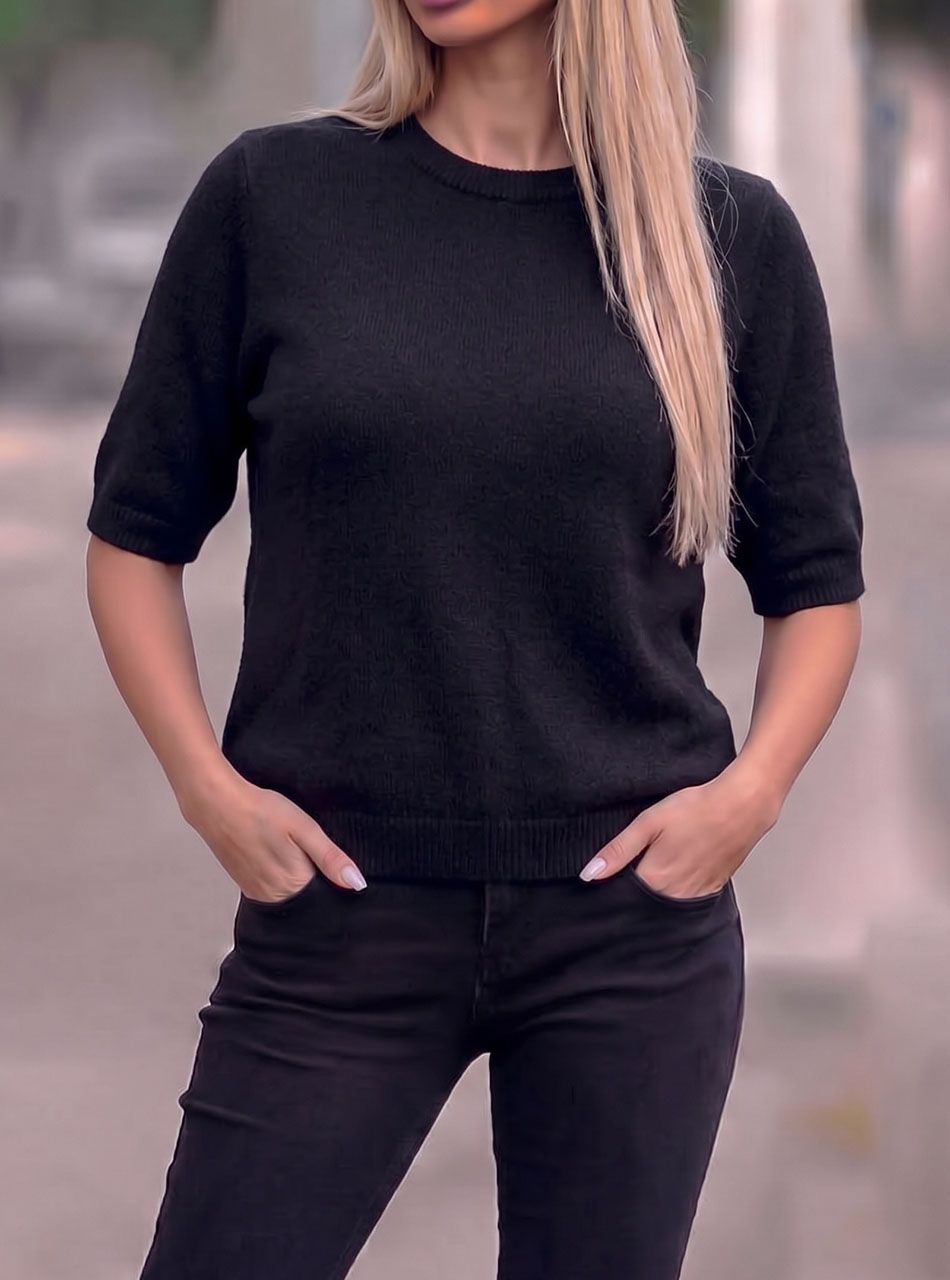 Susan, kerek nyakú puha felső (fekete)