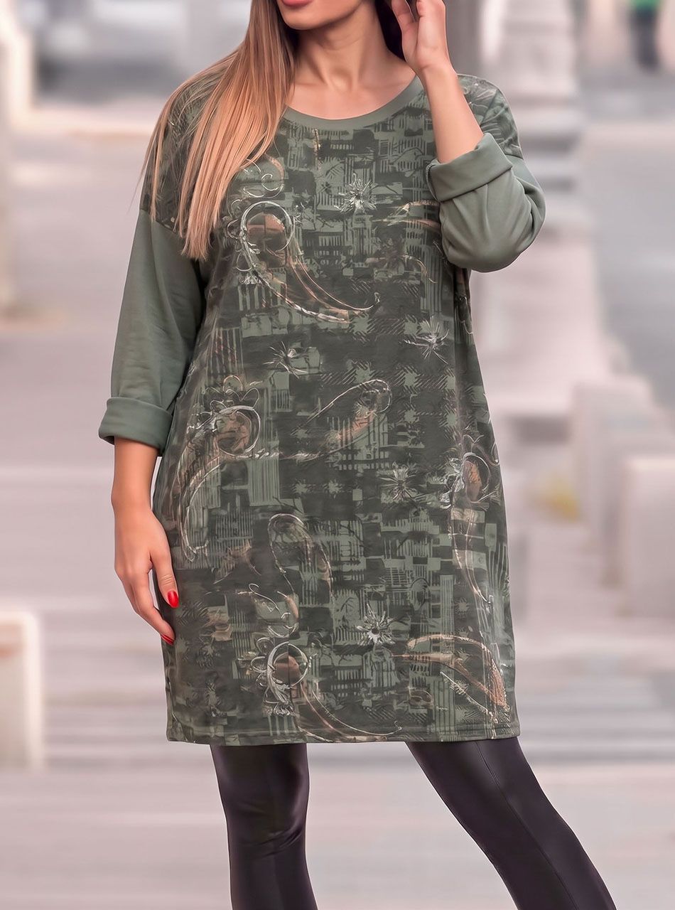 Kylie, mintás zsebes ruha (kheki)