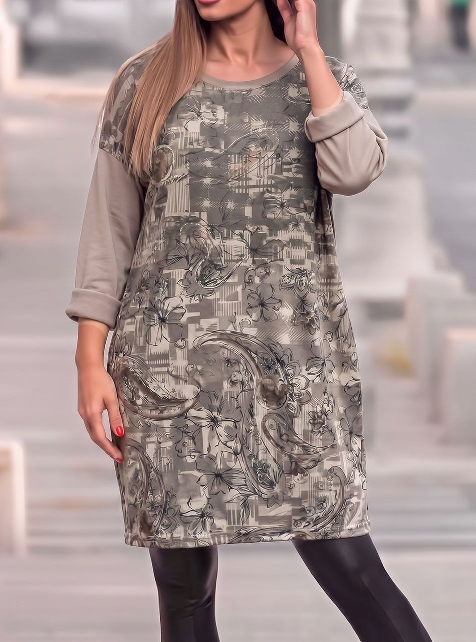 Kylie, mintás zsebes ruha (tejeskávé)