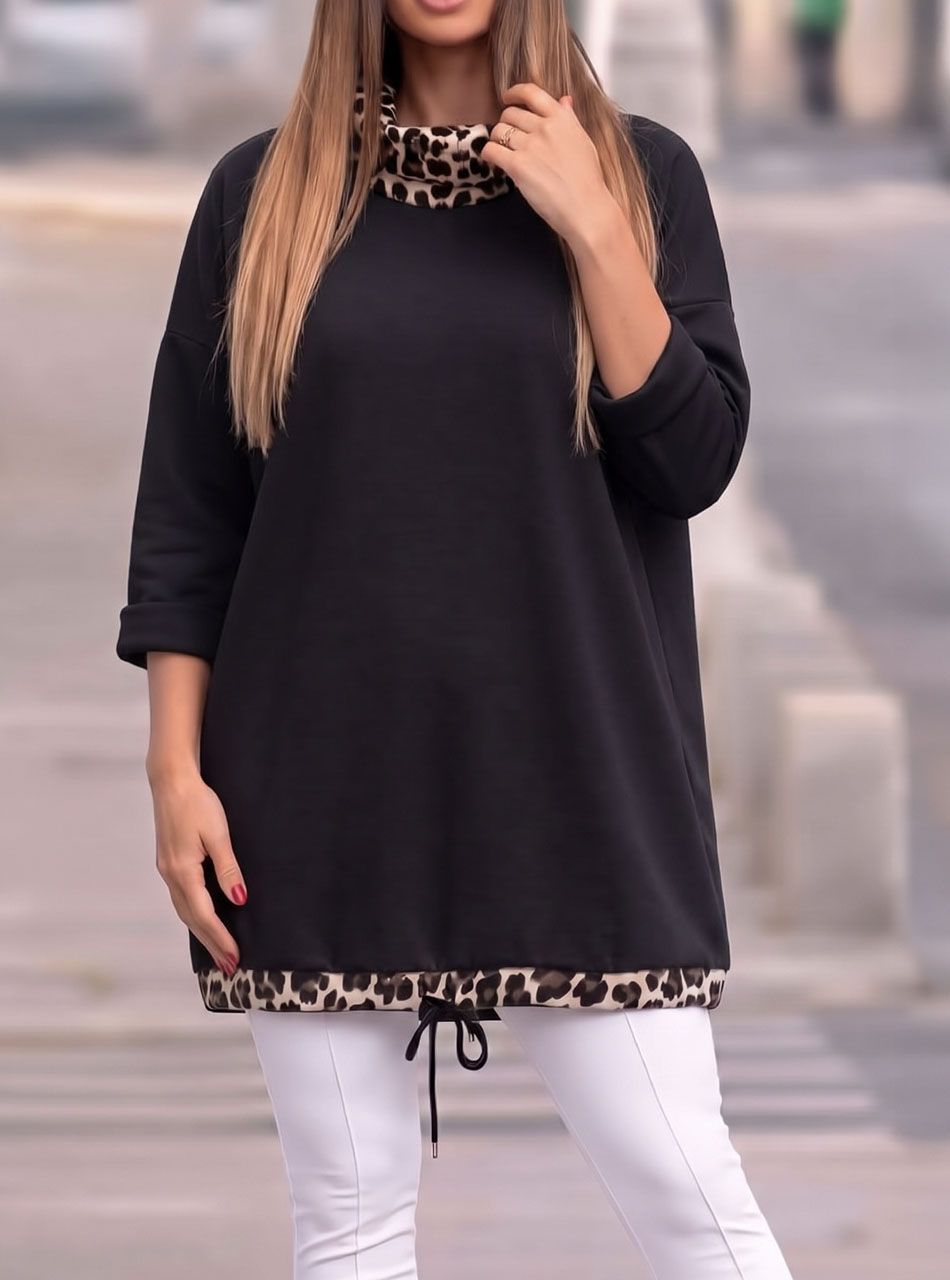 Alján köthető, ocelot mintás tunika (fekete)