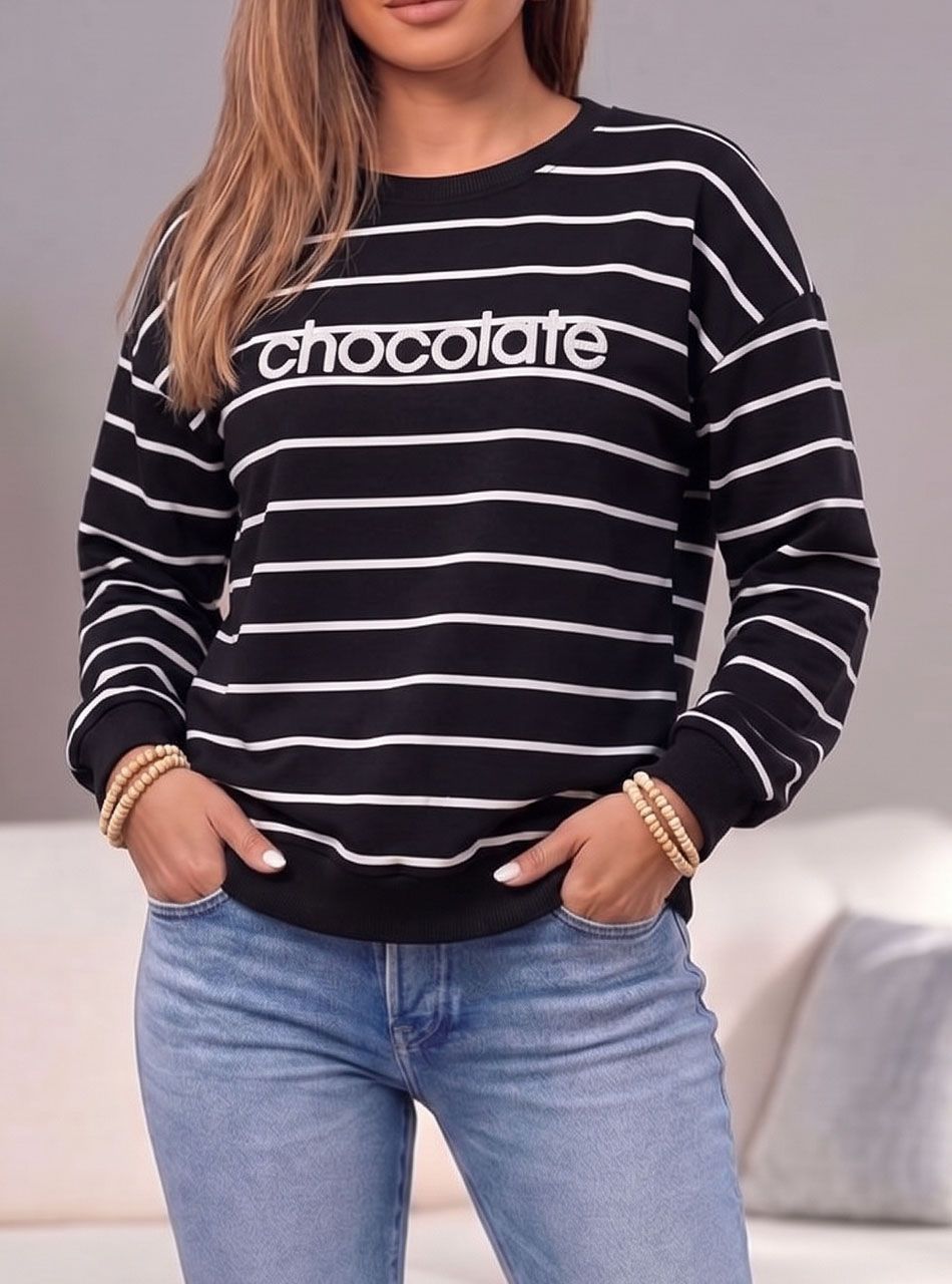 Chocolate feliratos, csíkos felső (fekete)